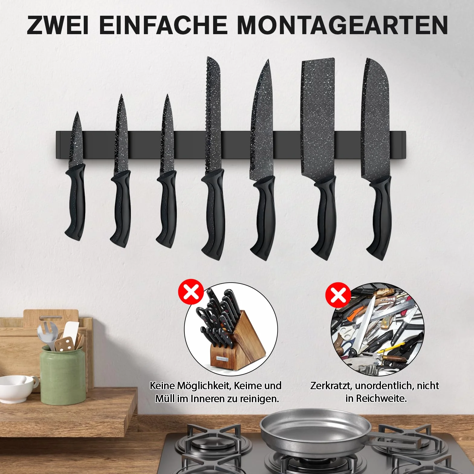 Magnetyczny uchwyt na noże 40 cm ze stali nierdzewnej, listwa samoprzylepna