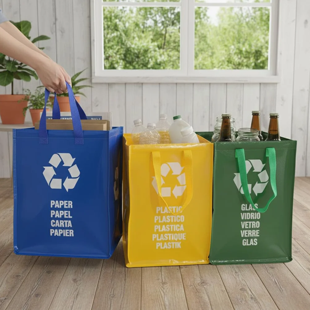 Torby do Recyklingu z Uchwytem - Pojemnik na Śmieci - System Recyklingu Tworzyw Sztucznych - Organizer