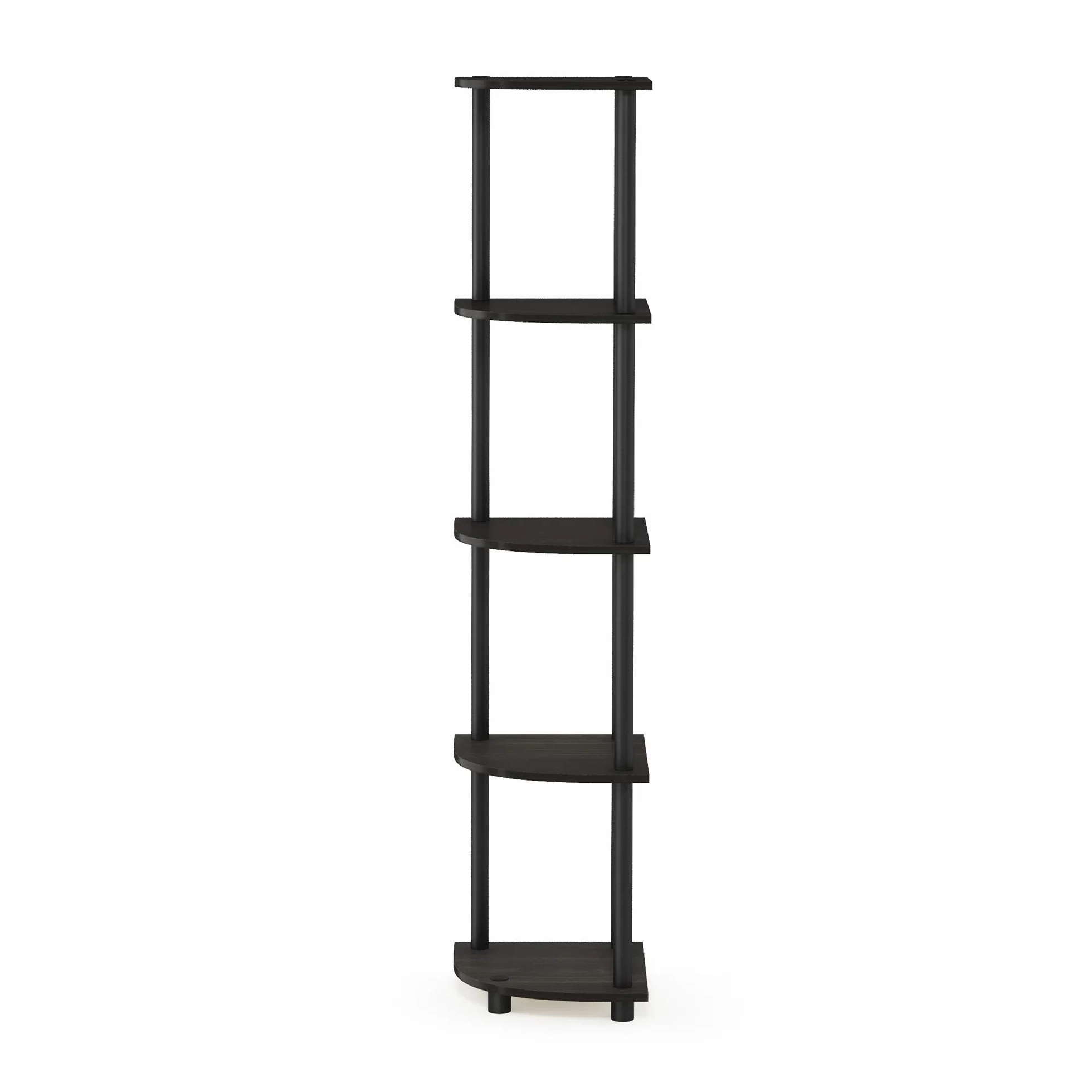 Furinno Regał narożny z 5 poziomami, regał wielofunkcyjny, drewno kompozytowe, rury PCW, espresso/czarny, 29,46 x 29,46 x 146,56 cm