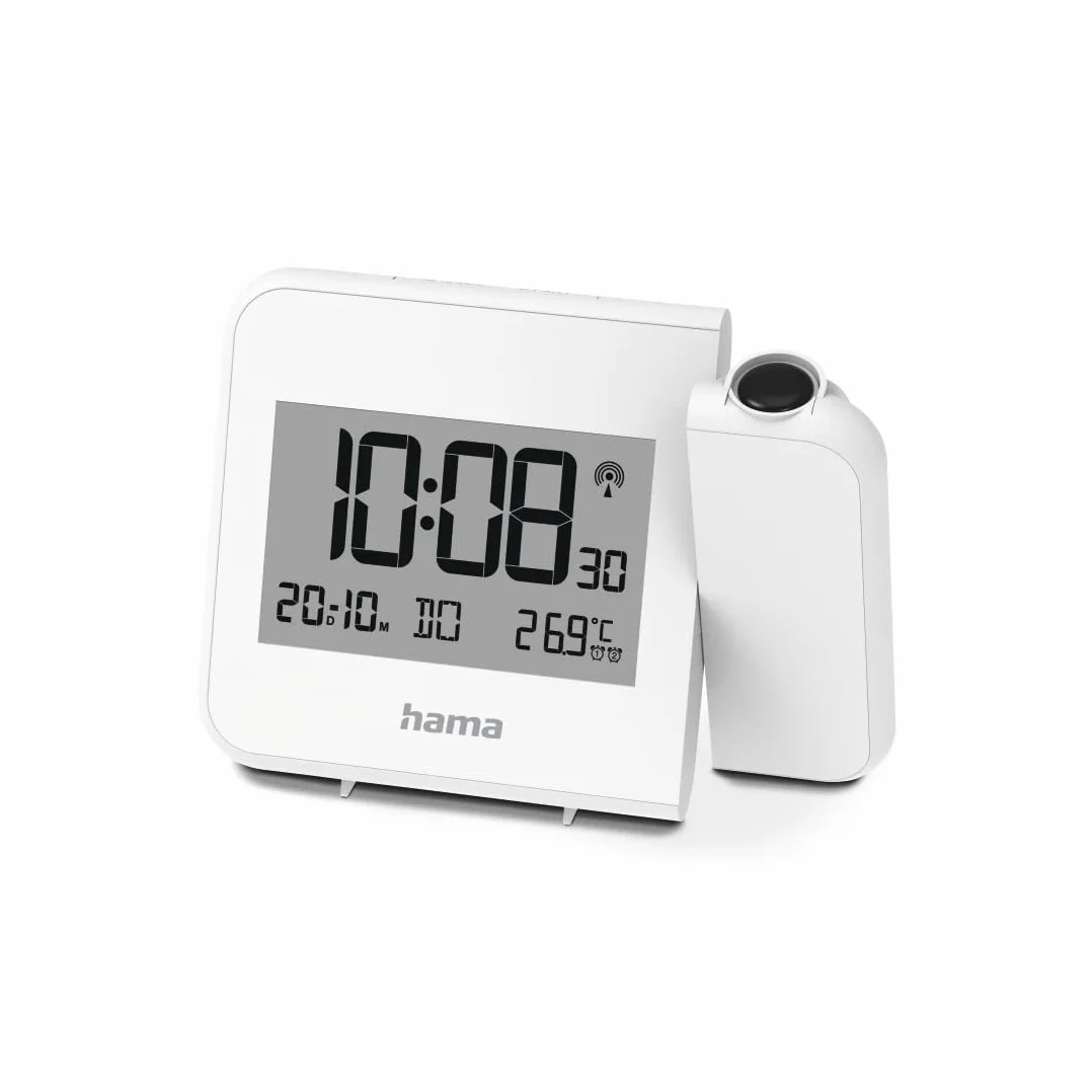 Budzik Elektroniczny Hvar z Projektorem 180° Programowanie Dwóch Czasów Budzenia Zegar DCF