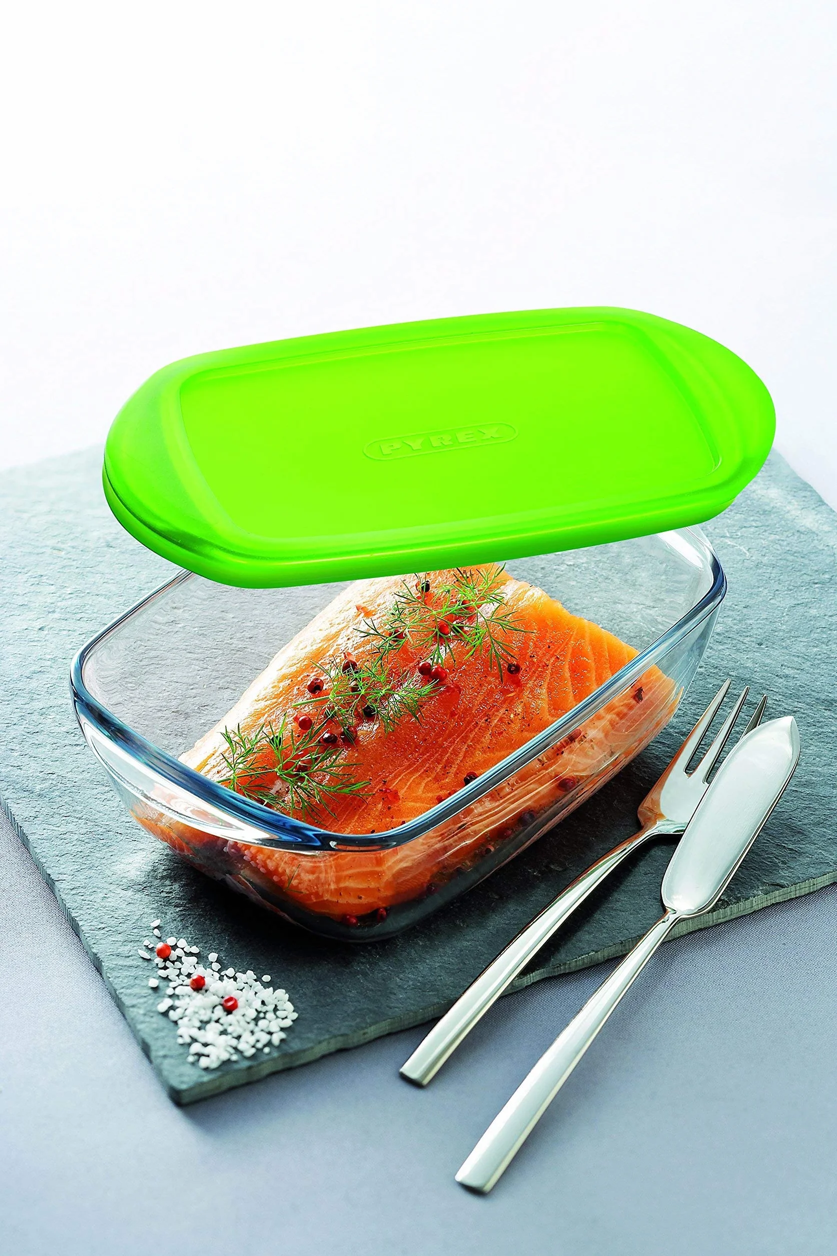 Pyrex Cook & Store szklane prostokątne naczynie o wysokiej odporności z pokrywką 28 x 20 x 8 cm, zielone