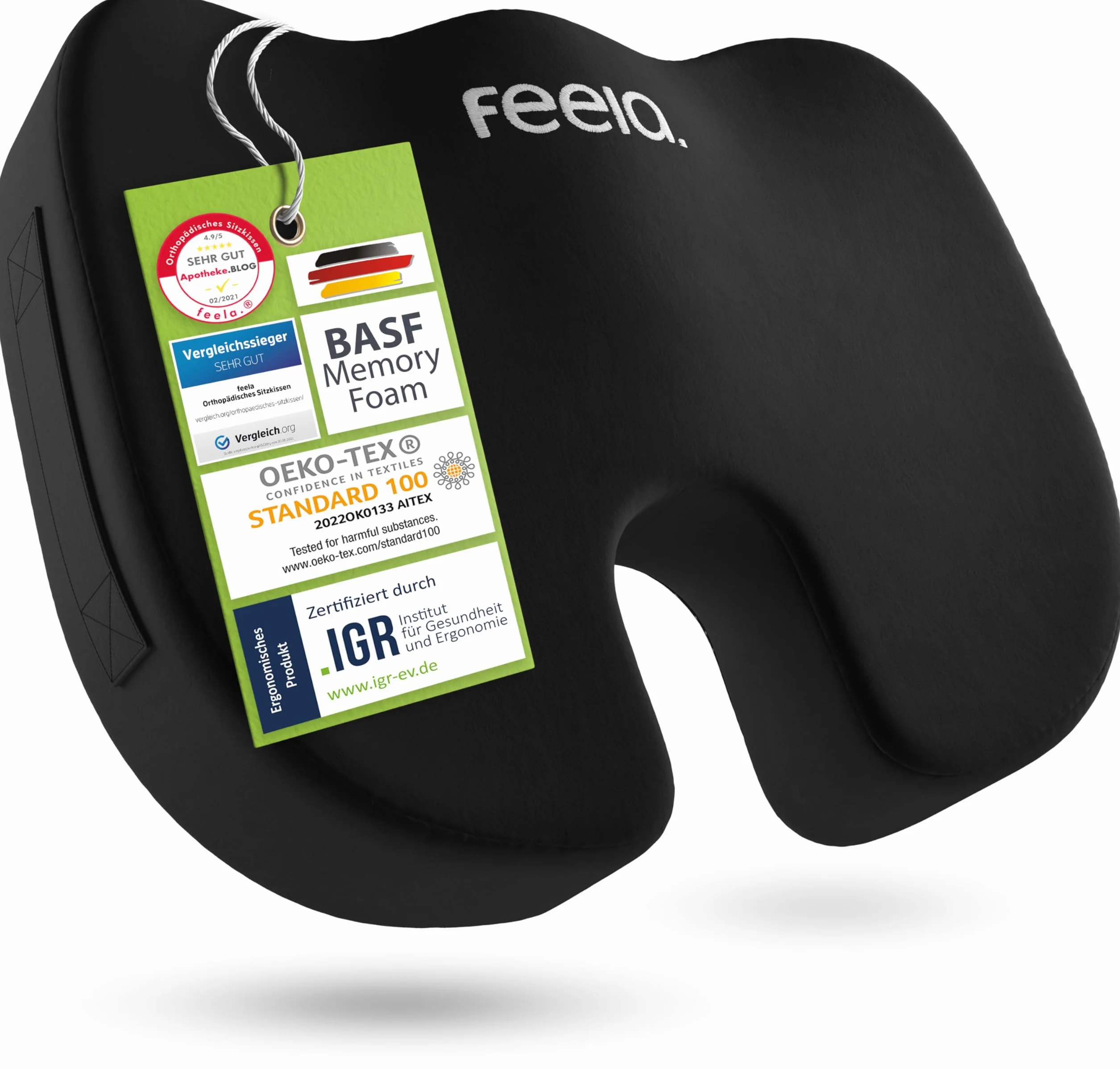 feela.® ortopedyczna poduszka do siedzenia premium (3 stopnie twardości) – ergonomiczna poduszka na krzesło biurowe i inne, zmniejsza ból, poprawia komfort siedzenia, wspomaga ukrwienie oraz odciąża kość ogonową (twardość: medium)