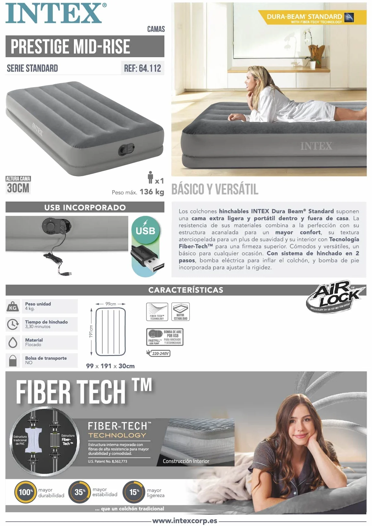 Intex Prestige Dura Beam Standard 64112 Materac 99 x 191 x 30 cm Szary