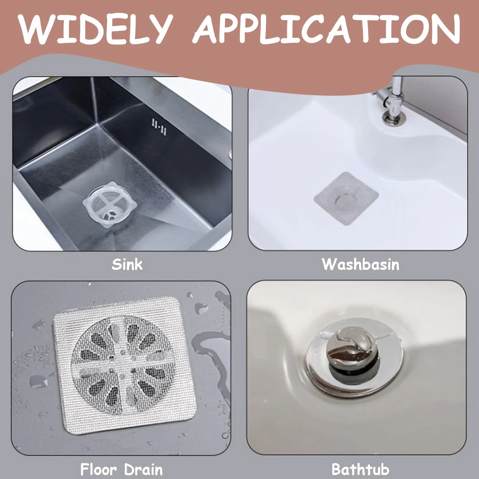 50 szt jednorazowych łapaczy włosów do odpływu prysznicowego, 10 x 10 cm, siatkowa naklejka na odpływ podłogowy, łapacz włosów na pokrywę odpływu prysznicowego, filtry pułapki na włosy, ochraniacz