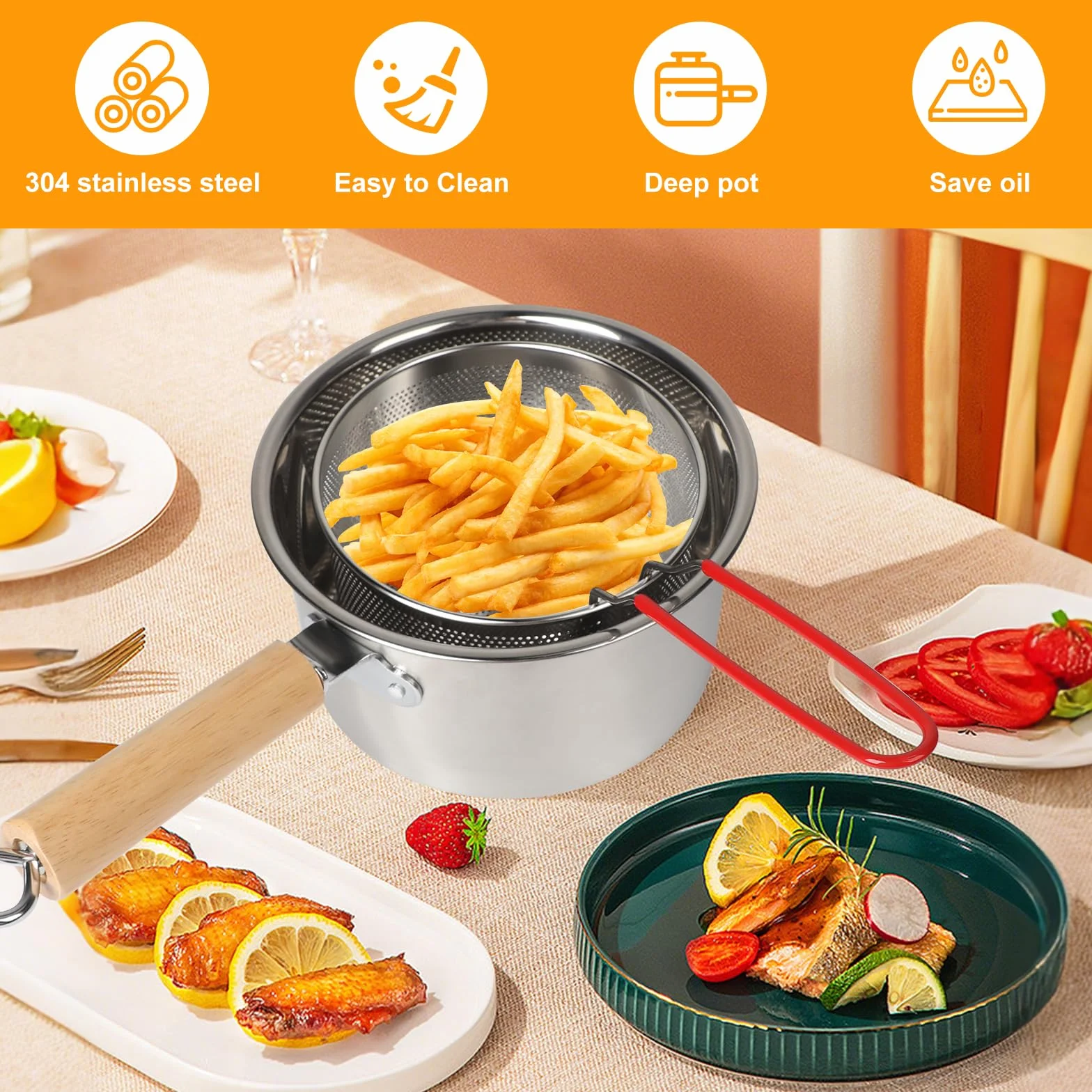Frytkownica garnek ze stali nierdzewnej 304, mini frytkownica olejowa 2,5 l z filtrem siatki