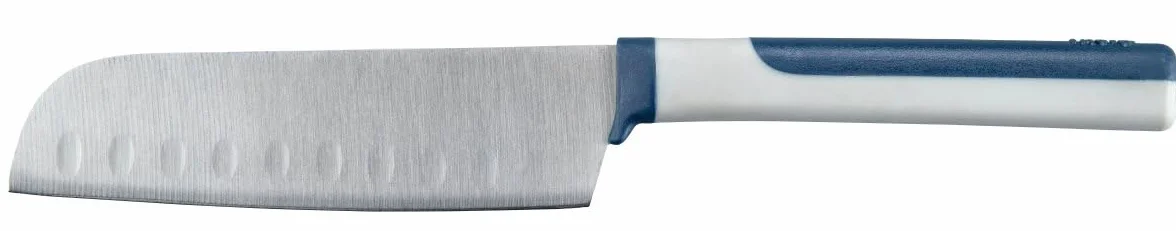 Tasty Nóż Santoku Live Knife, Ostrze 13 cm, do Precyzyjnego Krojenia w Kuchni: Siekania, Krojenia w Kostkę i Filetowania, Kolor Szary/Niebieski/Srebrny