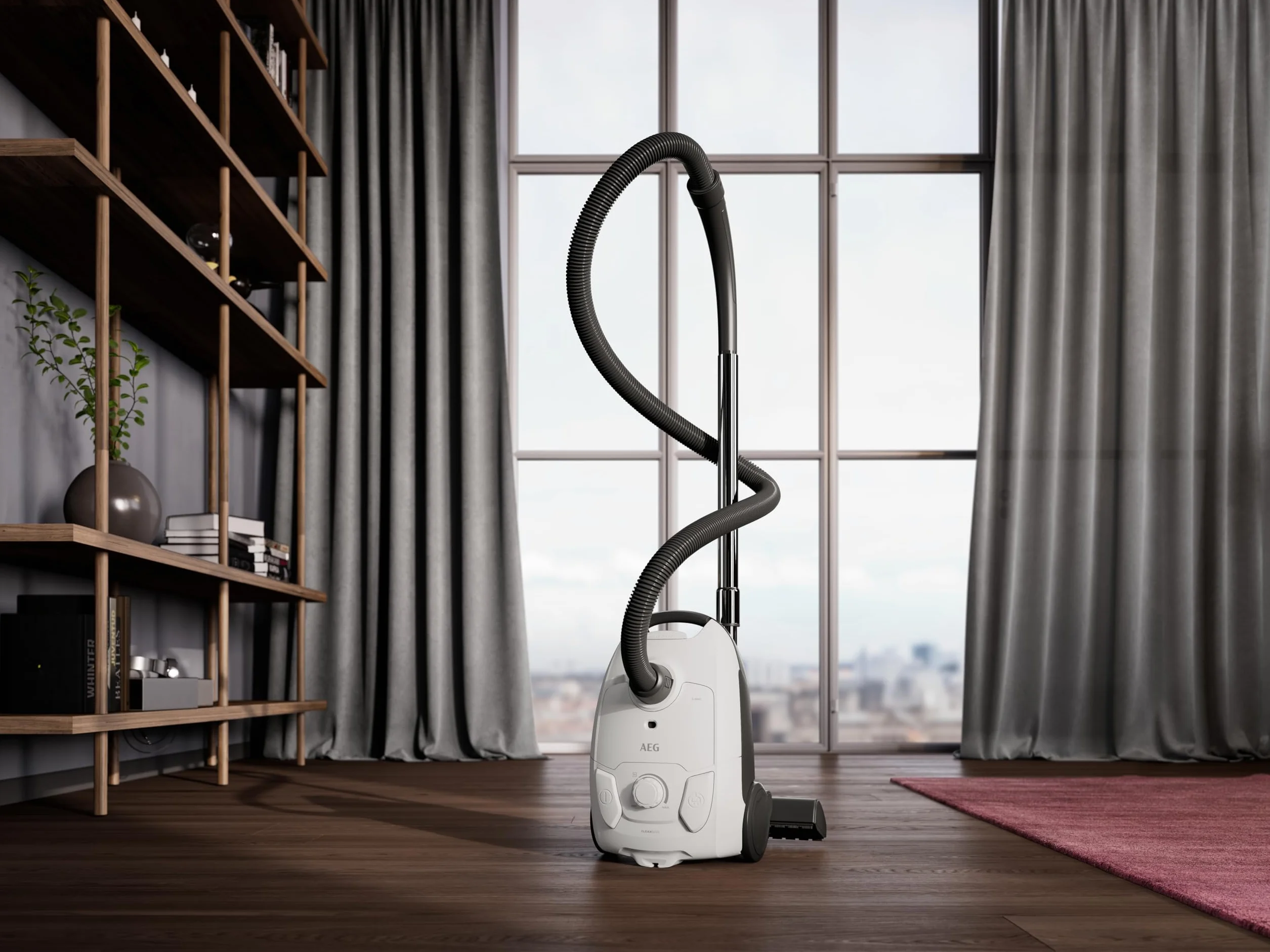 AEG CLEAN 5000 AB51C1SW odkurzacz z workiem, wysoka moc ssania, 37% tworzywo sztuczne z recyklingu, ssawka podłogowa AllFloor z systemem zatrzaskowym, wielofunkcyjna dysza 2 w 1, promień działania 8,5