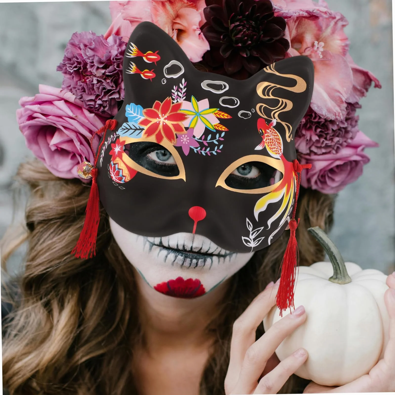 Holibanna Półmaska Kota Halloween i Cosplay Urocza Maska z Japońskim Motywem Wygodna i Oddychająca Idealna Przyjęcia Tematyczne Reusable i Stylowa