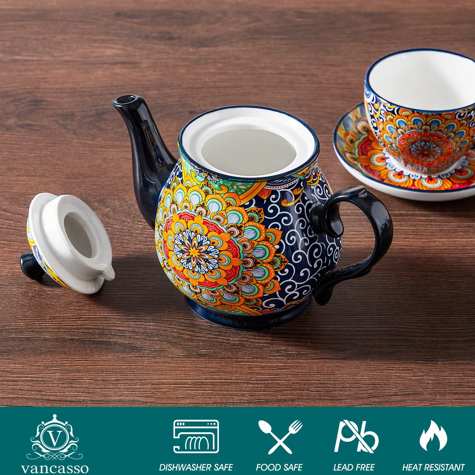 vancasso SIMI dzbanek do herbaty, 900 ml, porcelanowy dzbanek do herbaty, regał Bloom