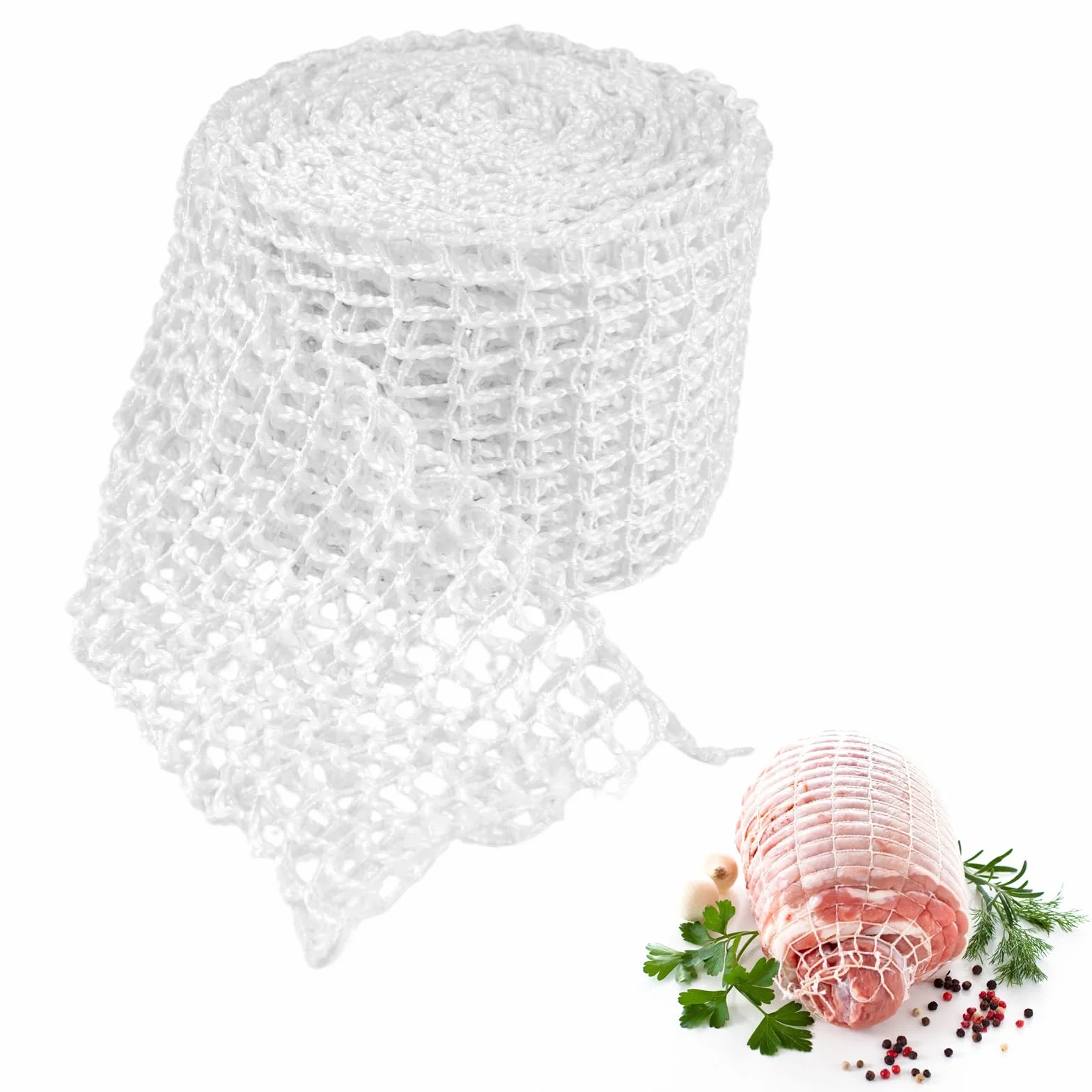 Siatka do pieczenia szynki, bawełniana, 5 m, elastyczna siatka na szynkę, do wędzenia, sieć na szynkę, do sieci, szynki, duszonej golonki, kiełbasek, boczku, 1 sztuka