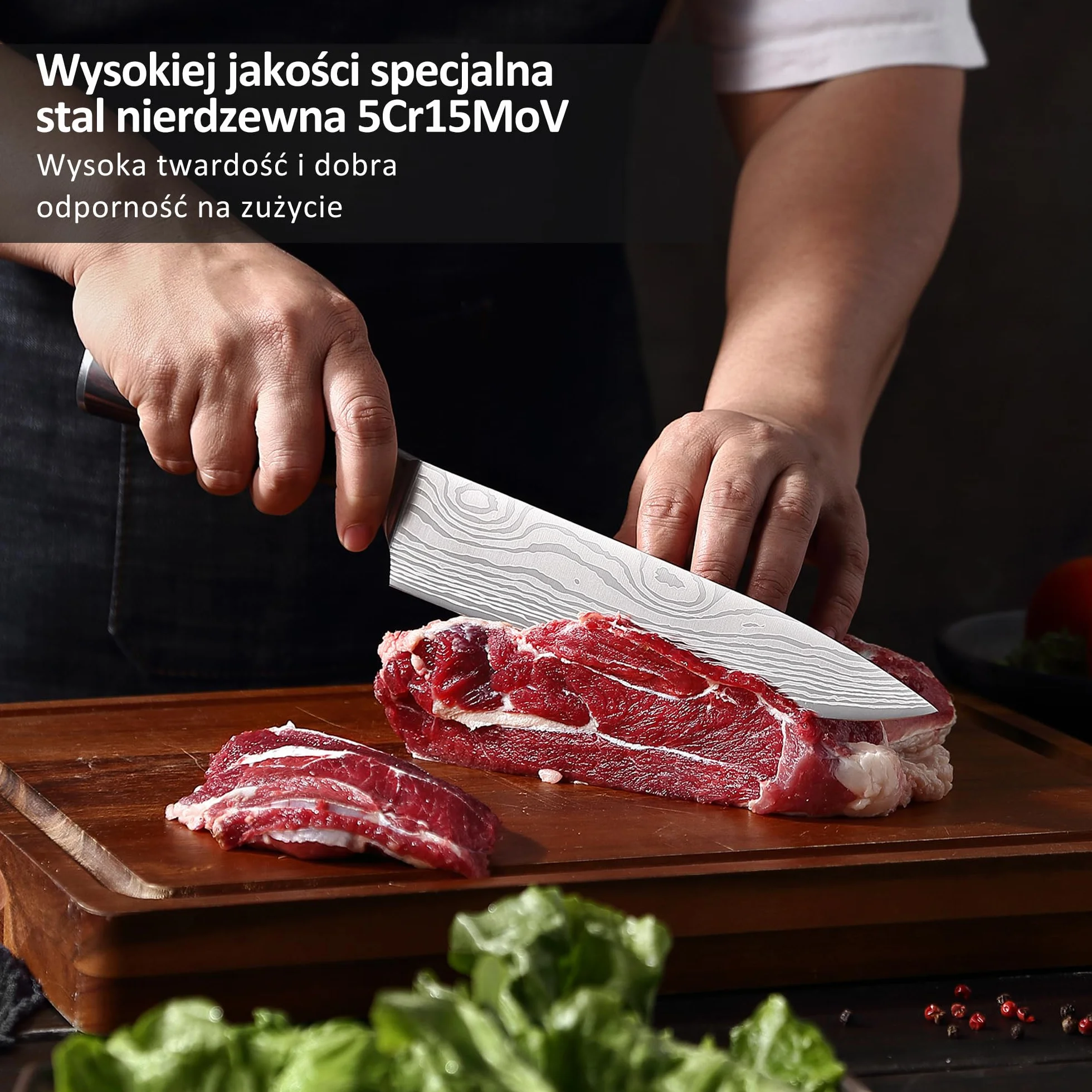 PAUDIN profesjonalny nóż szefa, uniwersalny, wykonany z wysokiej jakości stali węglowej, bardzo ostre ostrze z ergonomicznym uchwytem, 20 cm