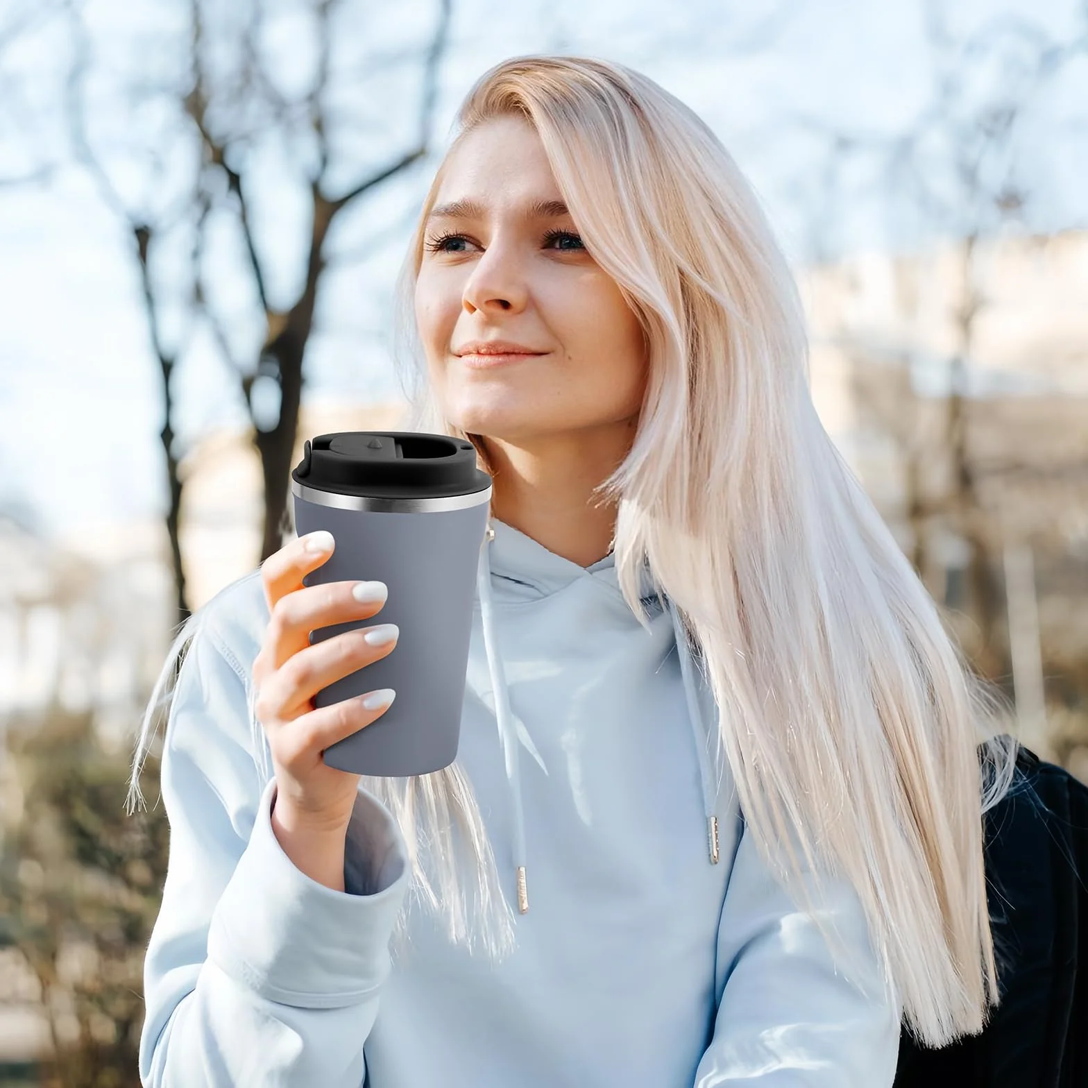 Volhoply 340 ml 350 ml izolowany próżniowy kubek do kawy z podwójną ścianką z klapką wielokrotnego użytku, szczelny kubek do kawy ze stali nierdzewnej, kubek termiczny do mrożonej kawiarni, odpowiedni