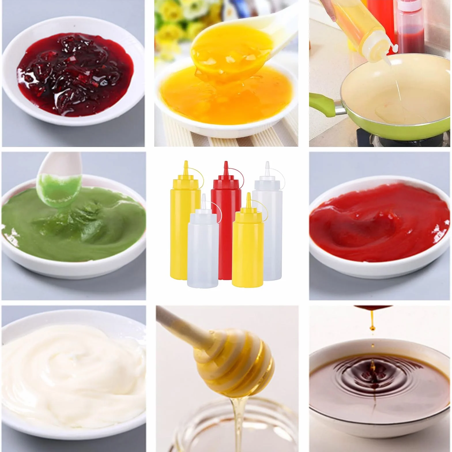3-pak białych plastikowych butelek do wyciskania 237 ml butelek do wyciskania przypraw wielofunkcyjna butelka z tryskaniem do keczupu, oleju, dżemu, grilla, sosu, grillowania, rękodzieła, dozowników