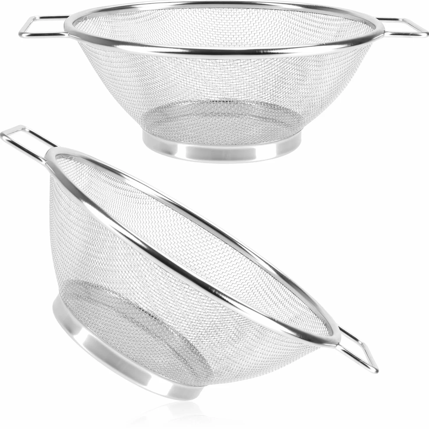 COM-FOUR® 2x durszlak ze stali nierdzewnej - Dwa sitka kuchenne tej samej wielkosci z uchwytami - Drobno perforowane do plukania i odcedzania makaronu, warzyw, owoców i salatki (02 sztuki - Ø20,5cm)