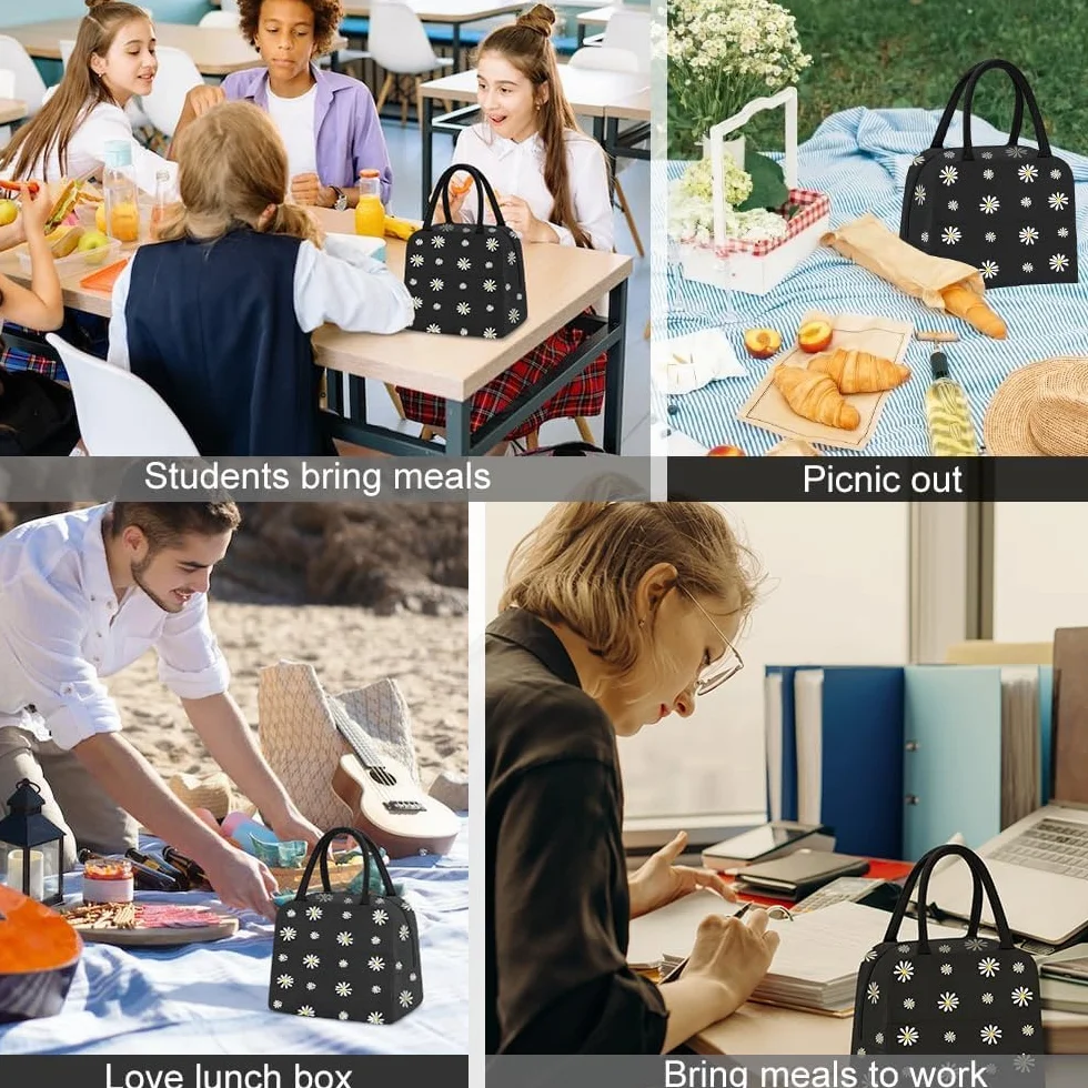Torby śniadaniowe dla kobiet i mężczyzn, mała torba na lunch 6L z torbą na sztućce, przenośna izolowana torba termoizolacyjna, torba piknikowa Daisy do pracy, szkoły, na piknik