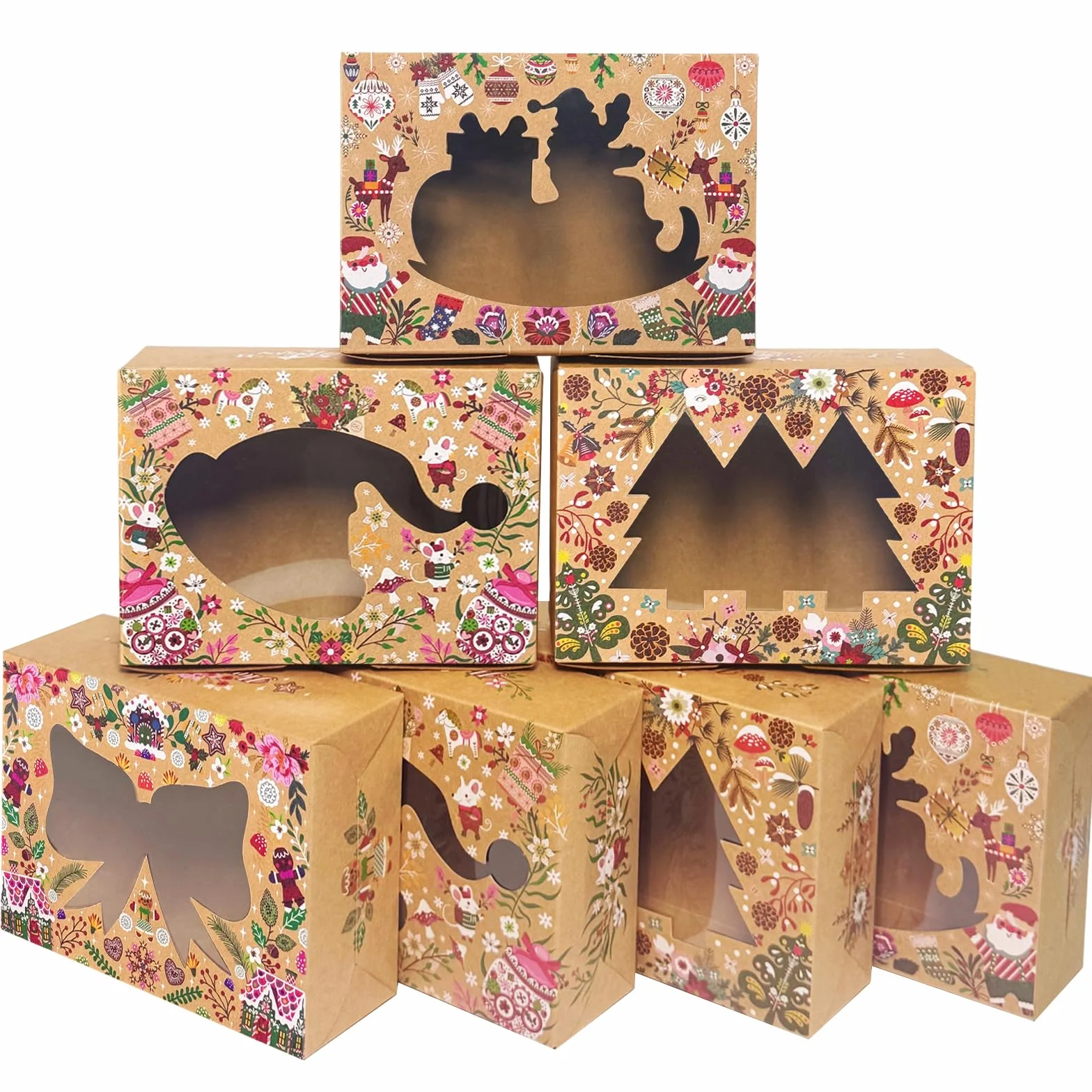 Gcardist Boże Narodzenie pudełka na ciastka z oknem 12 sztuk 15,24x20,32x6,85 cm pudełka piekarnicze, pudełka na wyroby cukiernicze na Boże Narodzenie (6x8x2,7 cali)