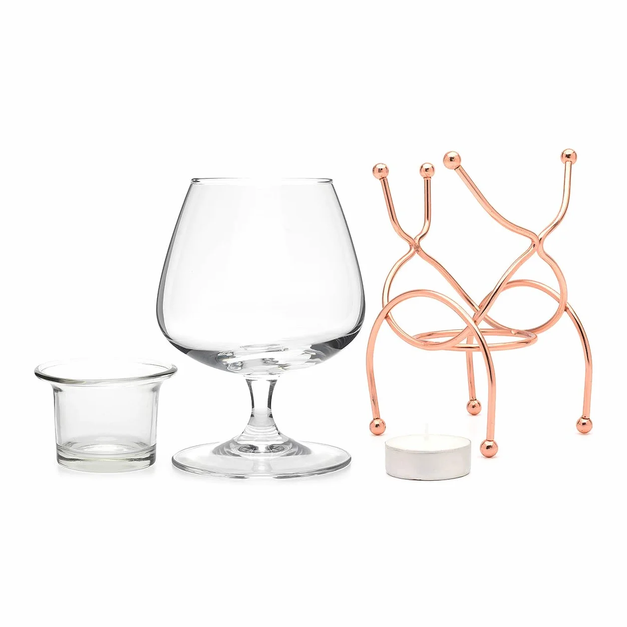 Bar Amigos Brandy & Cognac Snifter podgrzewacz szkło stojak zestaw upominkowy ze świeczką miedziany uchwyt miedź