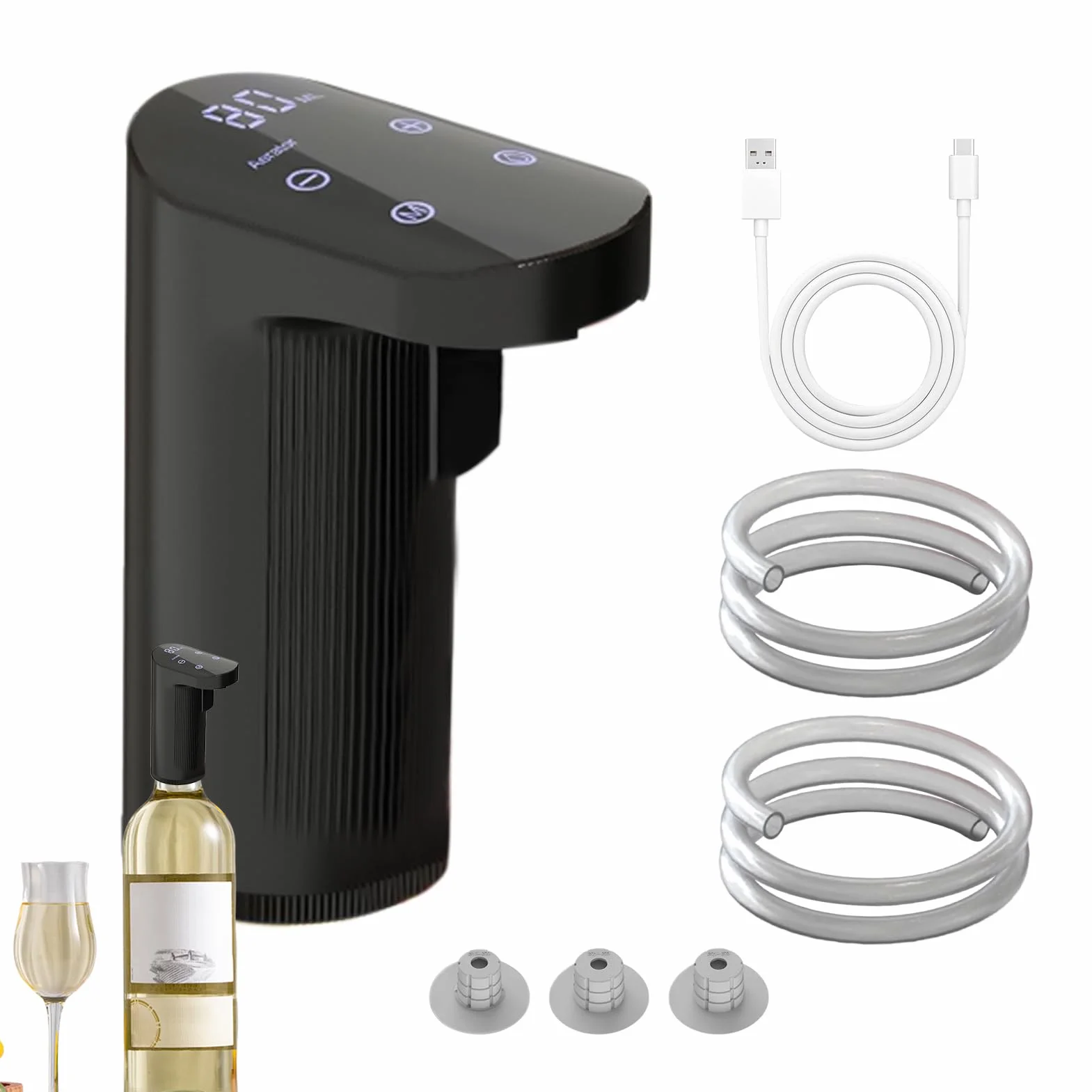 Akumulatorowa elektryczna pompa do wina – regulowany dozownik ilości do czerwonego lub białego wina, whisky i alkoholu z szybkim ładowaniem USB, inteligentne napowietrzanie, prezent premium dla