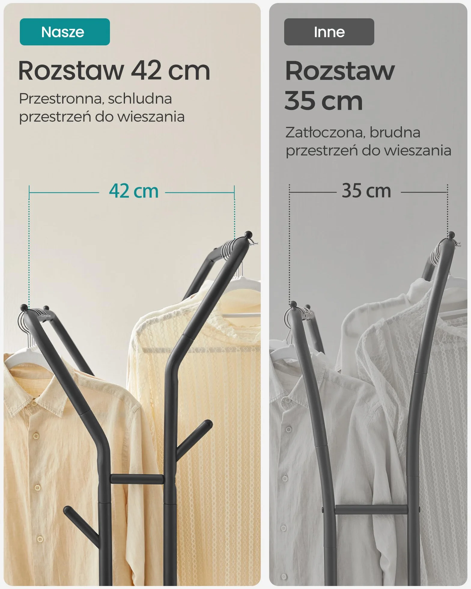 SONGMICS Wieszak na ubrania na kółkach, 2 drążki na ubrania, drążek garderobiany z rur stalowych, obciążenie do 100 kg, szerokość 103,5 cm, wielofunkcyjne przechowywanie, czarny HSR107B01