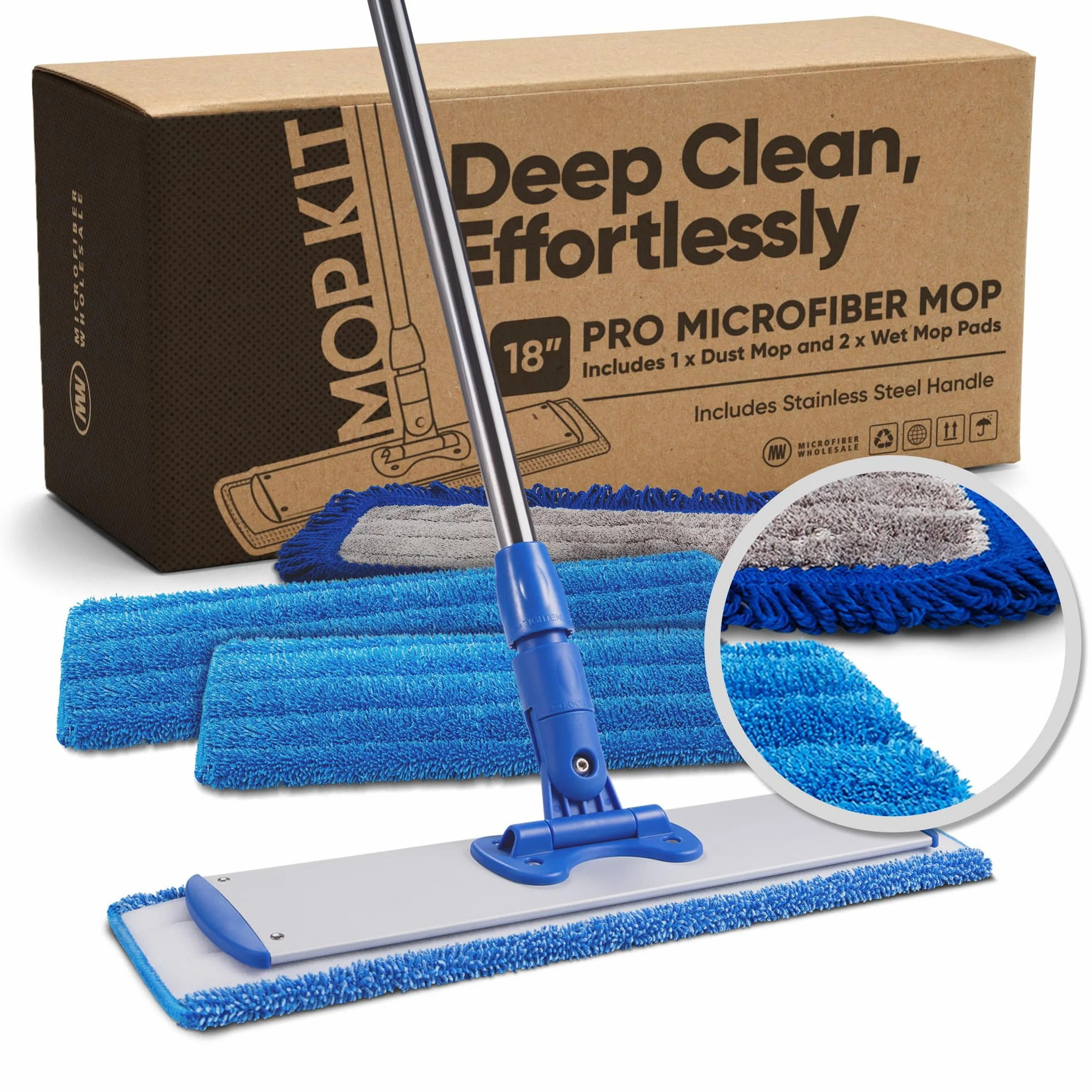 Profesjonalny mop z mikrofibry, 45,7 cm, do podłóg z twardego drewna, laminatu, płytek, podłóg winylowych, zmywalnych podkładek, mopa na mokro i kurz, 45 cm