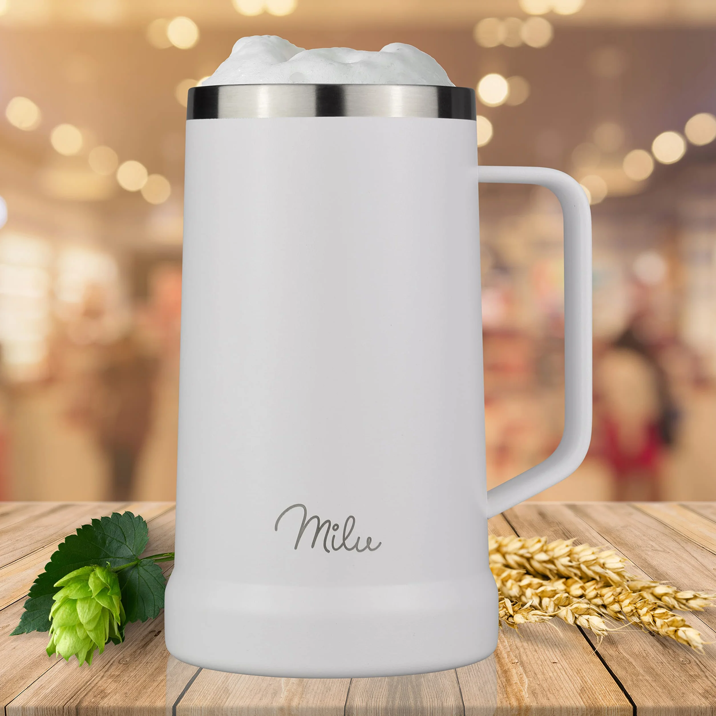 Milu kufel do piwa ze stali nierdzewnej izolowany | szklanka do piwa ze zdejmowaną pokrywką | kufel termiczny utrzymujący zimno | prezent dla mężczyzn (700ml, Biały)