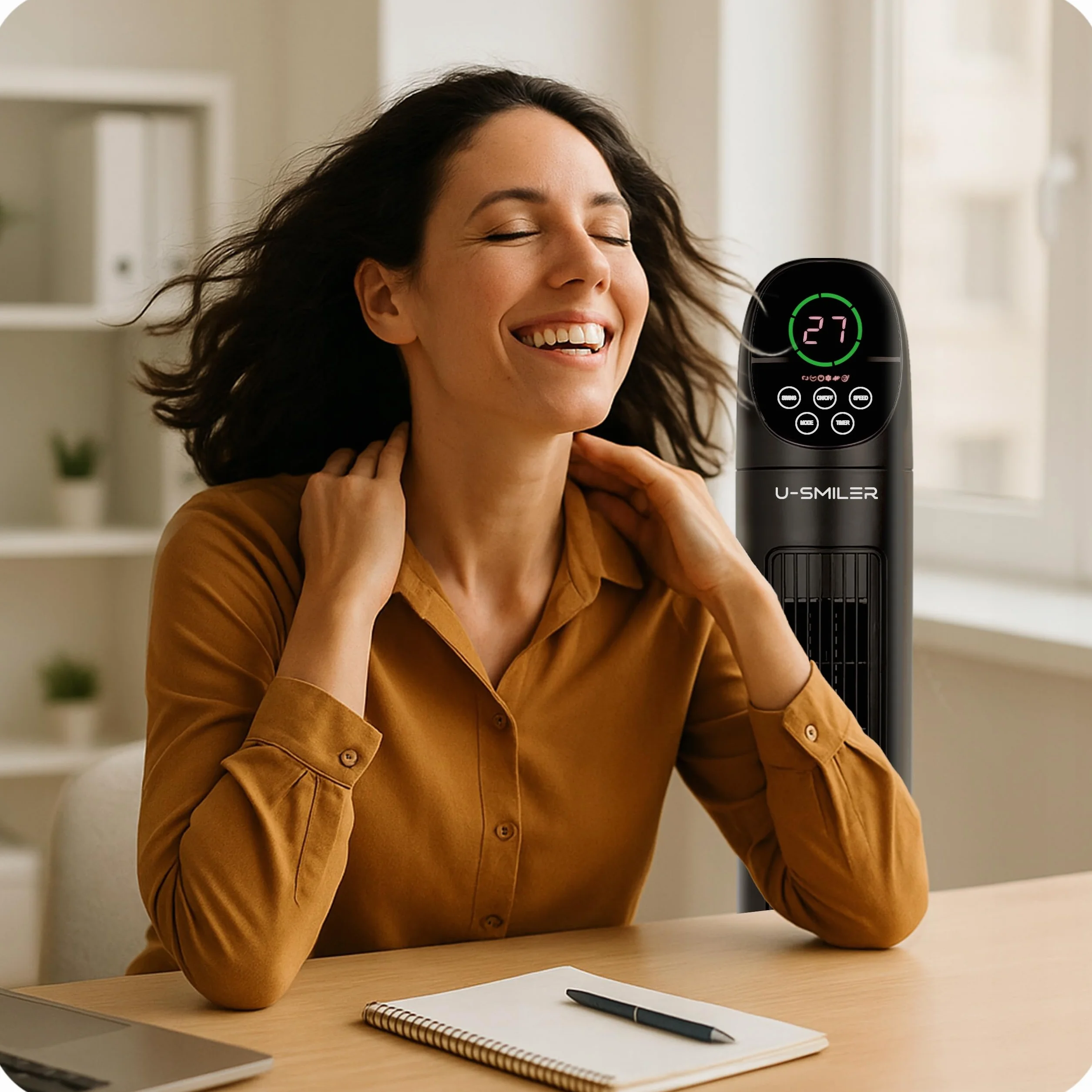 Wentylator Kolumnowy 45W z Pilotem 101 cm Oscylacja 90° LED 3 Tryby Timer Czarny