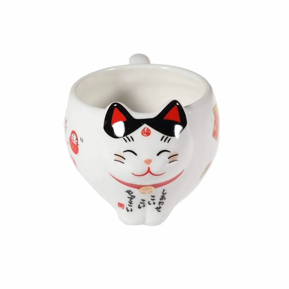 Japoński serwis do herbaty Maneki Neko – dzbanek z sitkiem i filiżanka z porcelany – prezent na urodziny