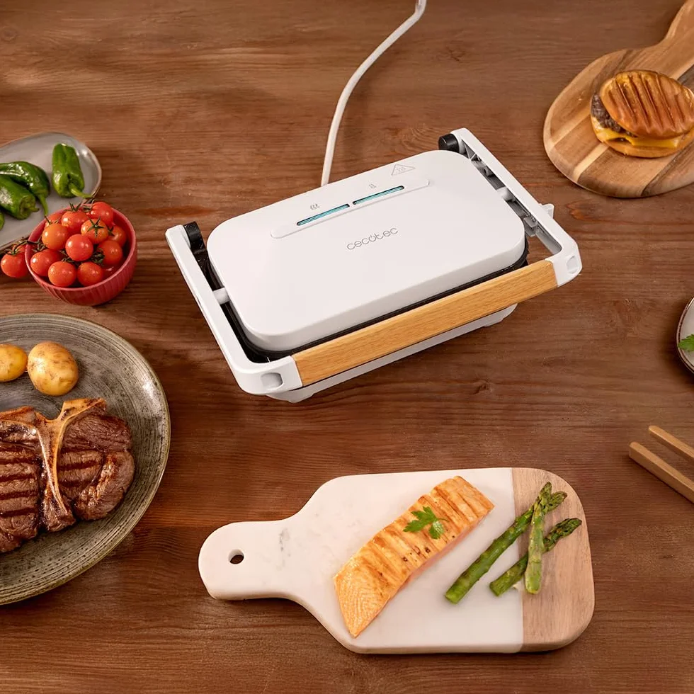 Cecotec Rock'Ngrill Elektryczny Grill 1300 W, Powłoka Rockstone, Antypoślizgowa Podstawa