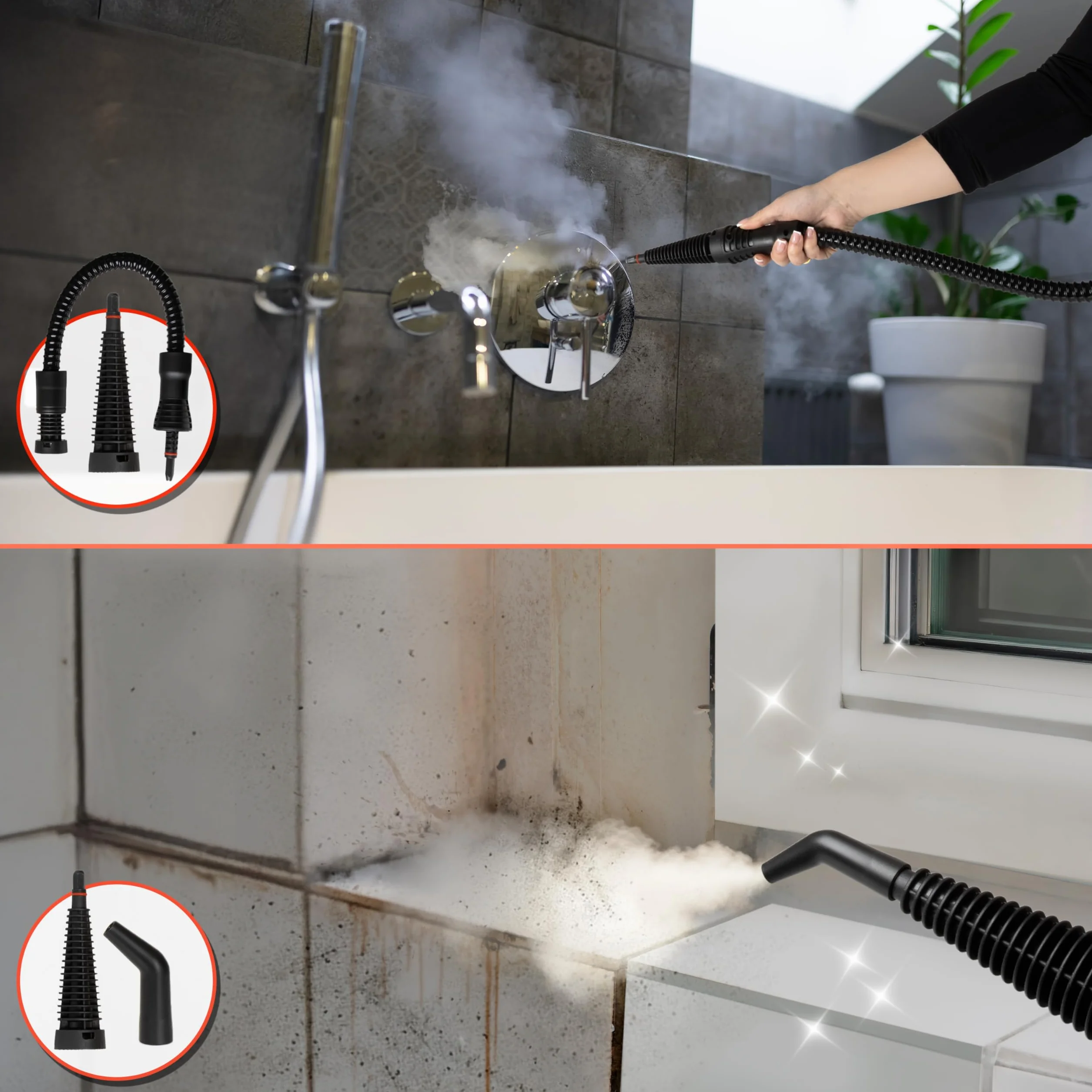 Duronic SC32 WE Myjka parowa ciśnieniowa do sprzątania do 350 ml ręczna wielofunkcyjna parownica do domu, okien, tapicerki, biała, czyścik parowy