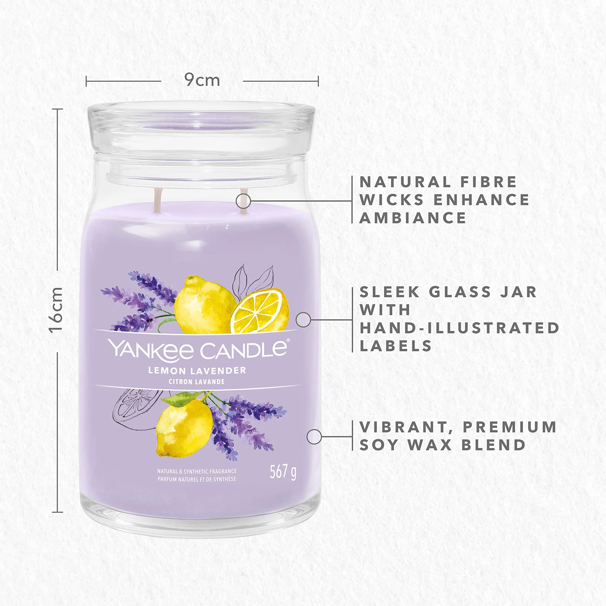 Yankee Candle Podpis świeca zapachowa | Lemon Lavender Large Jar Candle z podwójnymi knotami | mieszanka wosku sojowego długo paląca się świeca