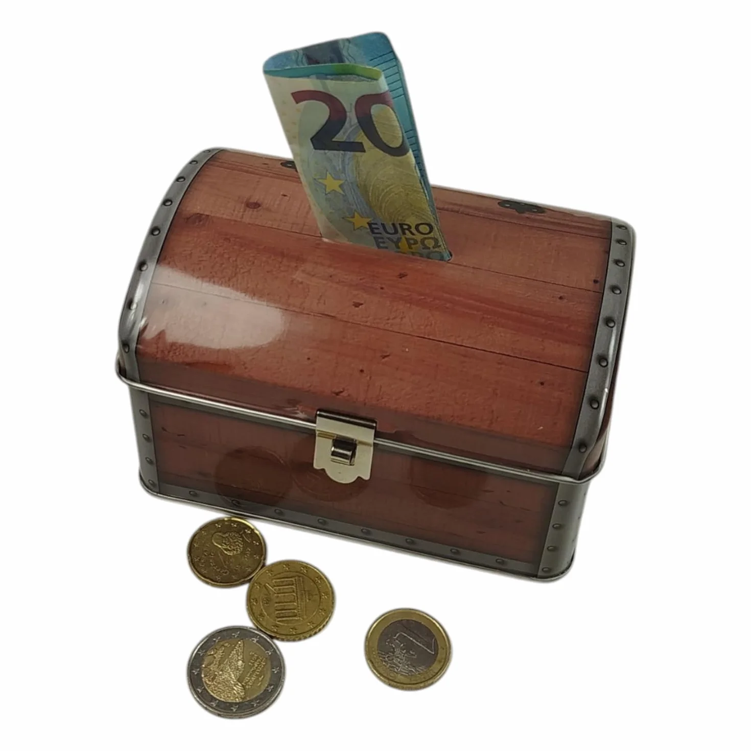 Metalowa skrzynia skarbów skarbonka z zamkiem i kluczem