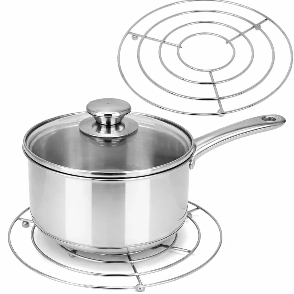 COM-FOUR® 2x podstawki metalowe - okragla podstawka do garnków, patelni lub czajników - Ø 20 cm (2 sztuki - kolor srebrny)