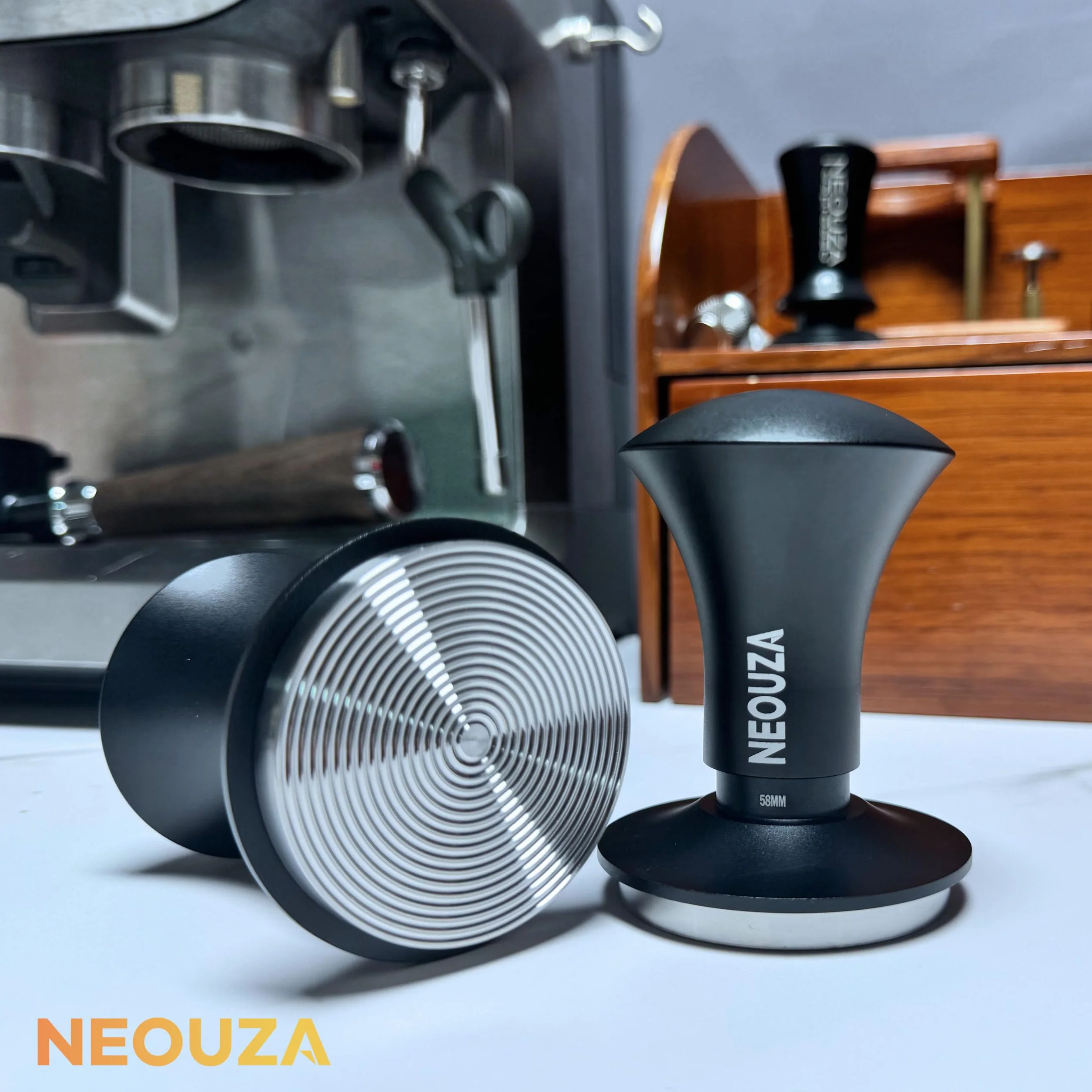 NEOUZA Tamper do espresso V2 podwójnie kalibrowany sprężynowy 53,3 mm stal nierdzewna