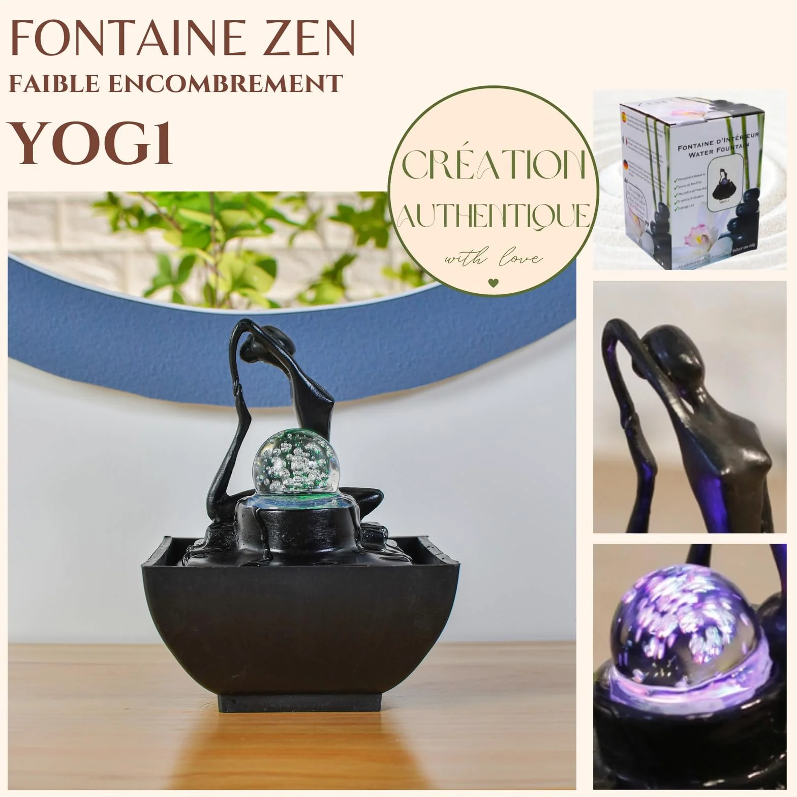 Fontanna stołowa LED Joga Medytacja dekoracja wnętrz relaksująca Zen wys. 19 cm