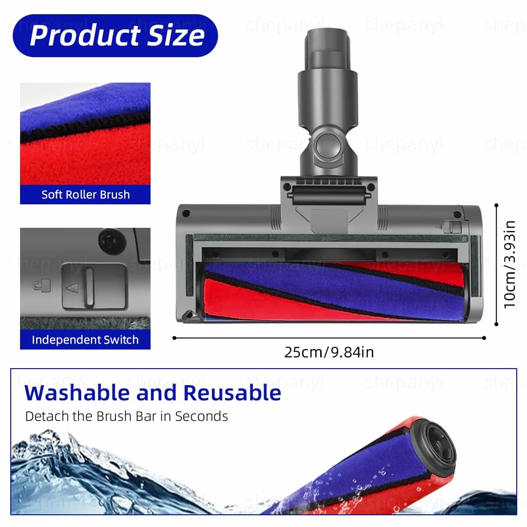 Miękka szczotka do podłóg z oświetleniem LED, głowica szczotki kompatybilna z odkurzaczem Dyson V7/V8/V10/V11/V15, do delikatnego czyszczenia wszystkich twardych podłóg.