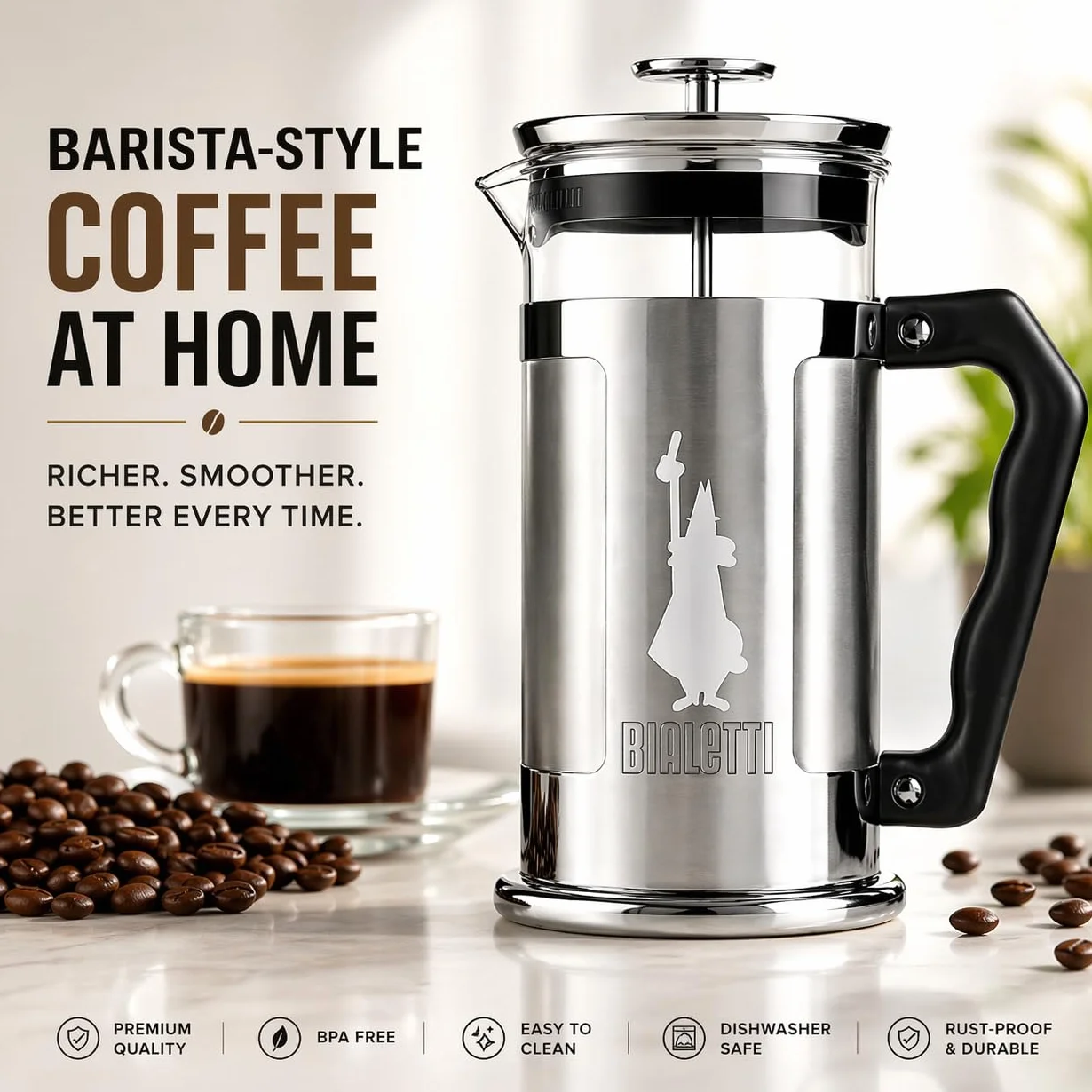 Bialetti Zaparzacz do Kawy, Czarny/Srebrny, 1 l