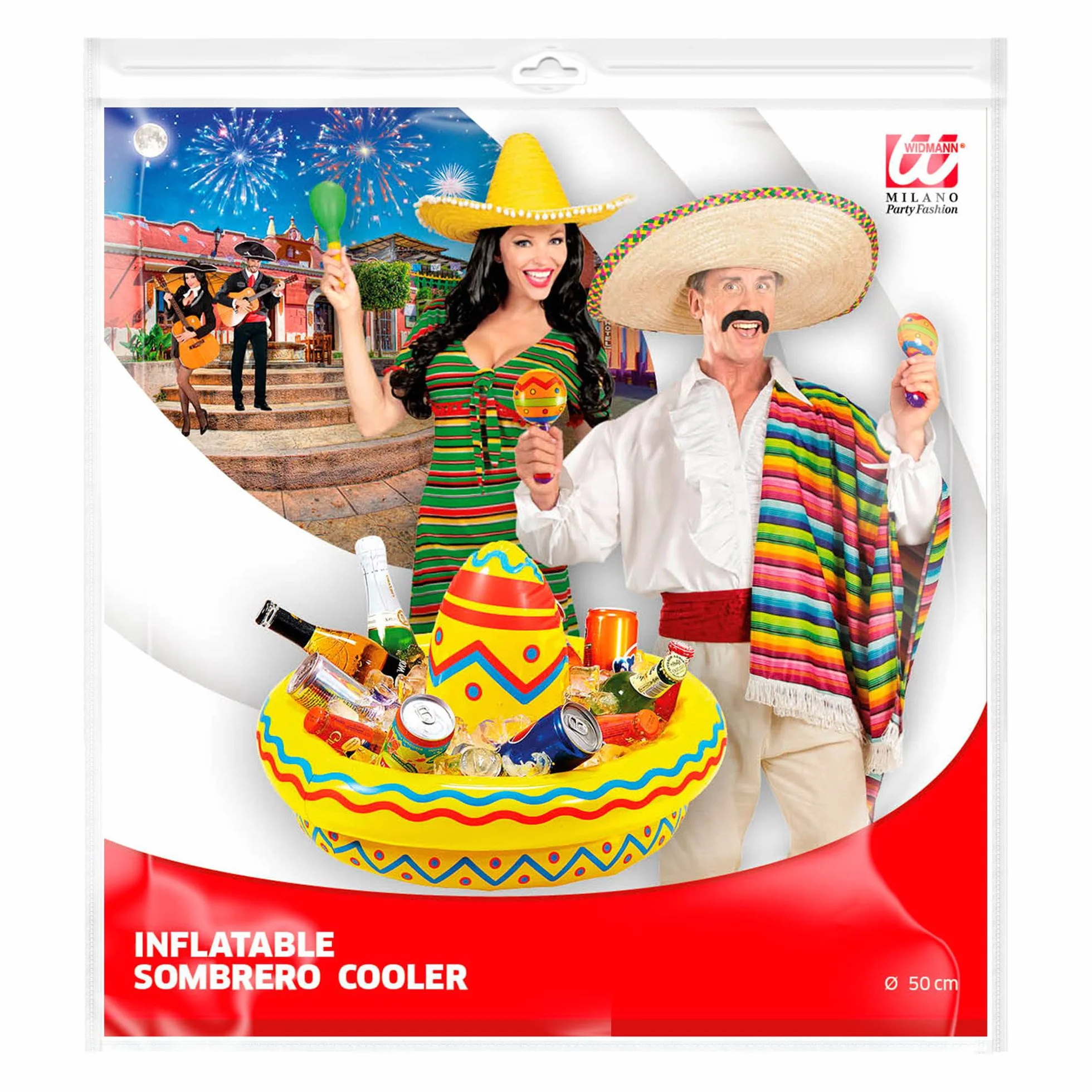 W WIDMANN MILANO Party Fashion 04839 - nadmuchiwana chłodziarka do napojów Sombrero, średnica około 50 cm, Meksyk, impreza tematyczna, karnawał, impreza przy basenie