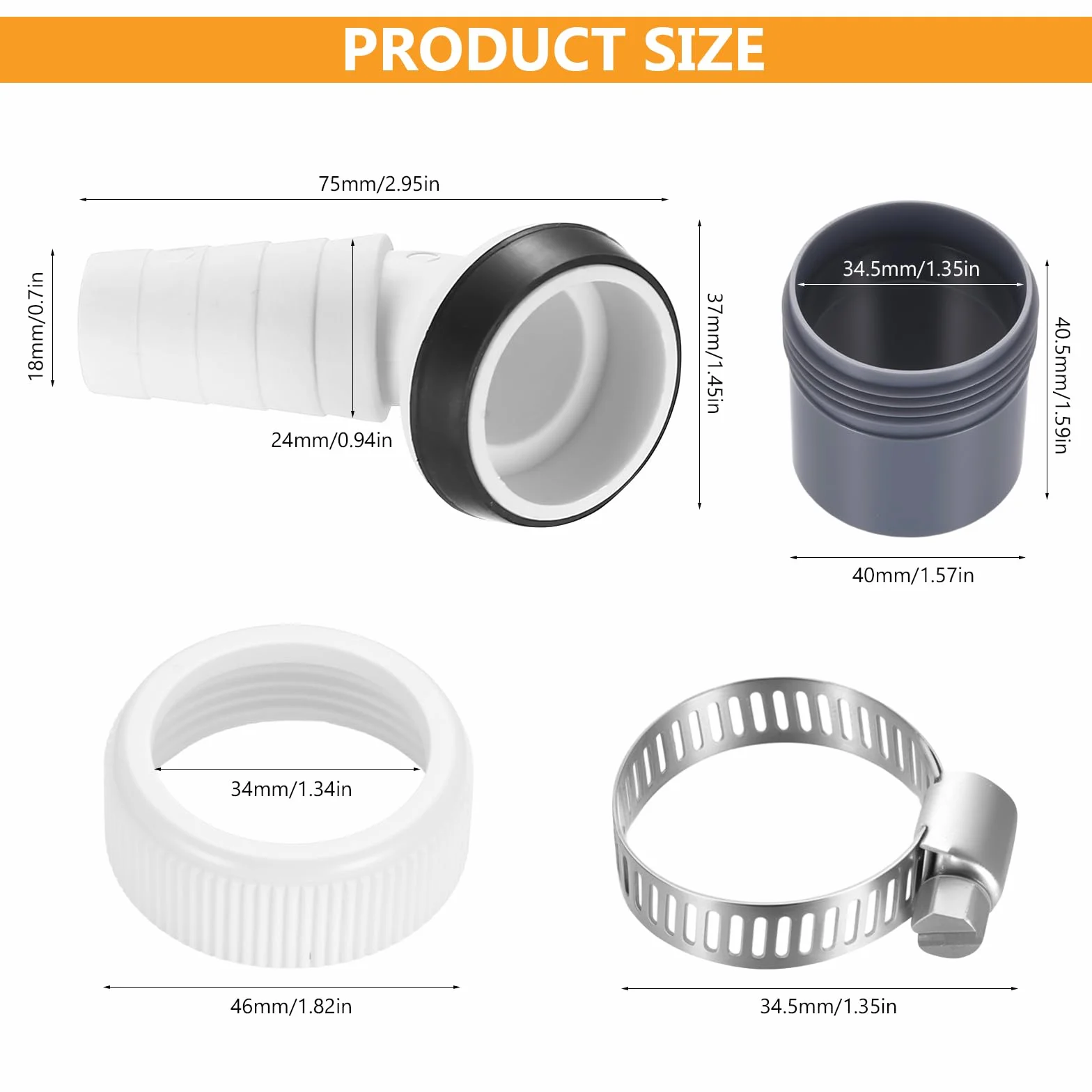 Adapter odpływowy do pralki i zmywarki, złączka Ø 19-24 mm / 40 mm, stal nierdzewna