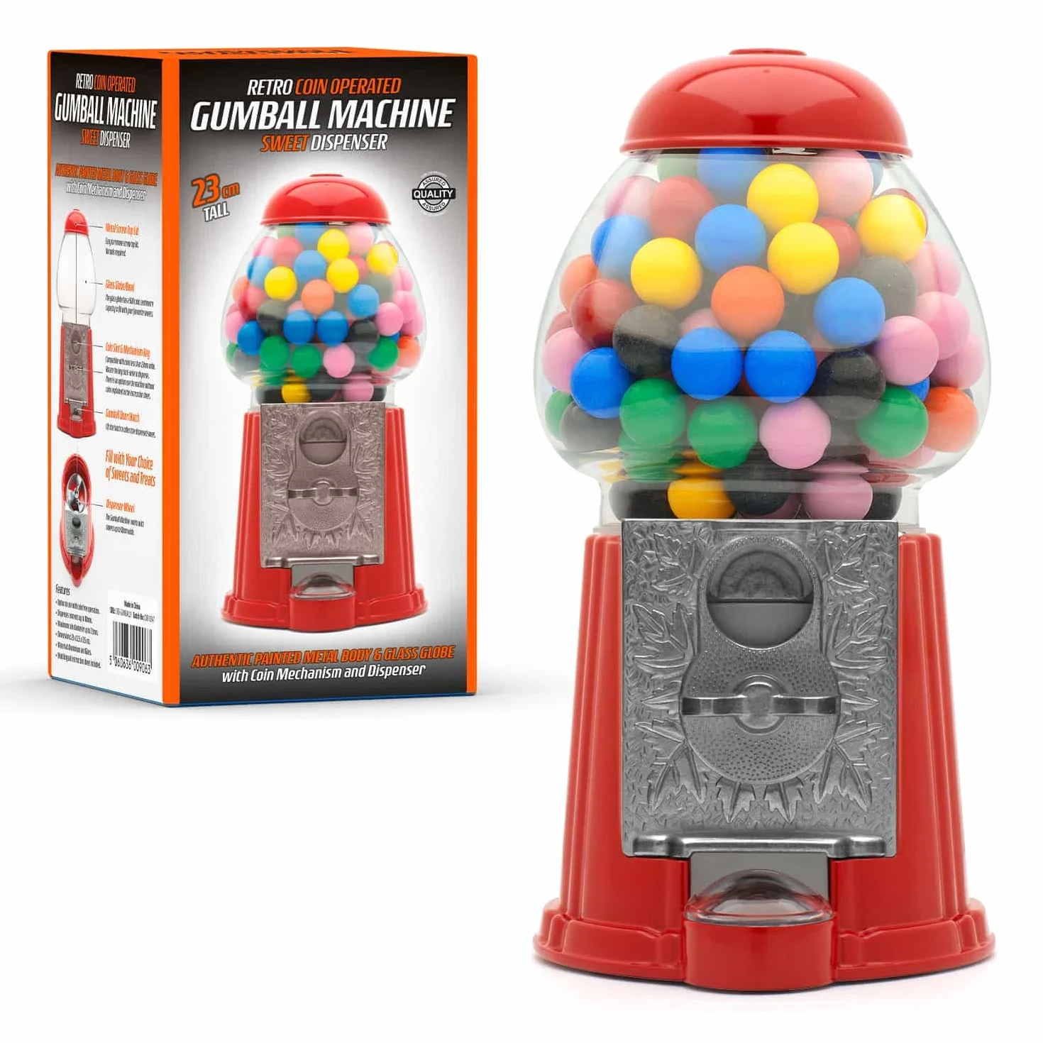CKB LTD Gumball maszyna retro dozownik słodyczy do przechowywania skarbonka skarbonka na monety oszczędność wys. 23 cm czerwony (mały rozmiar 23 x 12,5 x 11,5 cm)