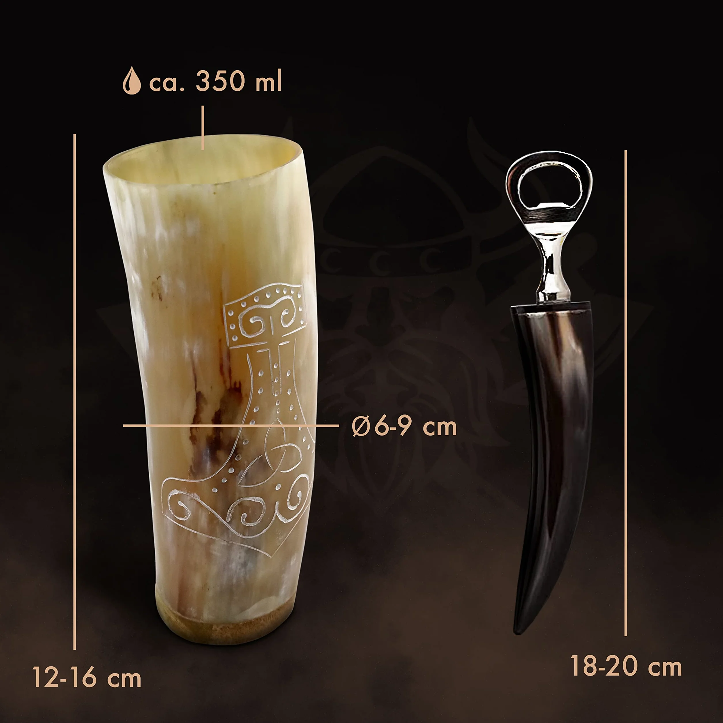 VIKING CRAFT Zestaw kubków wikingów z rogiem do picia 350 ml z otwieraczem