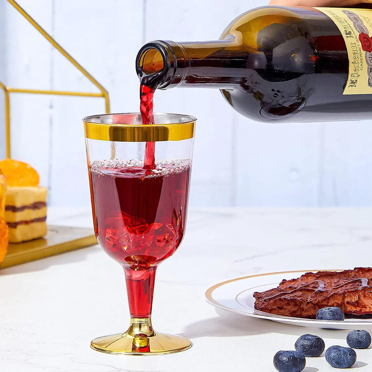 LATERN Plastikowe kieliszki do wina, 170 ml, złote kieliszki do degustacji wina, wielokrotnego użytku, na imprezę, do napojów, whisky, szampana, piwa, koktajli, martini, 13,4 x 6,5 cm
