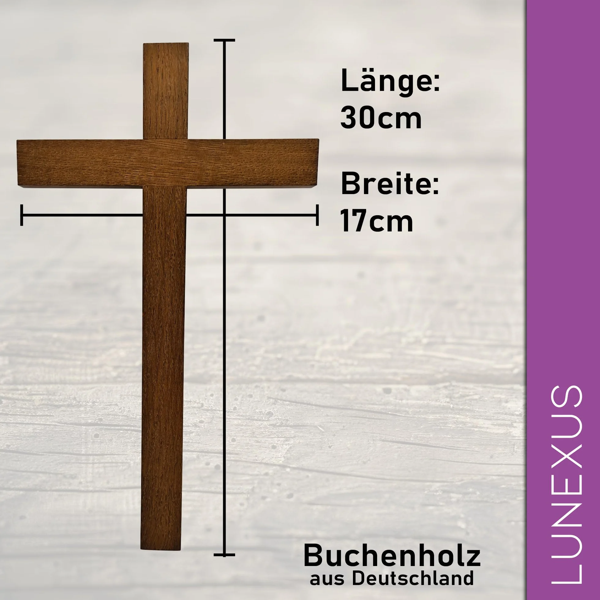 Lunexus Drewniany krzyż ścienny 30 cm drewno bukowe - błogosławiony - ręcznie wykonany krzyż drewniany krzyż ścienny do zawieszenia, ołtarz domowy, krzyż, dekoracja, błogosławiony, prezent, komunia