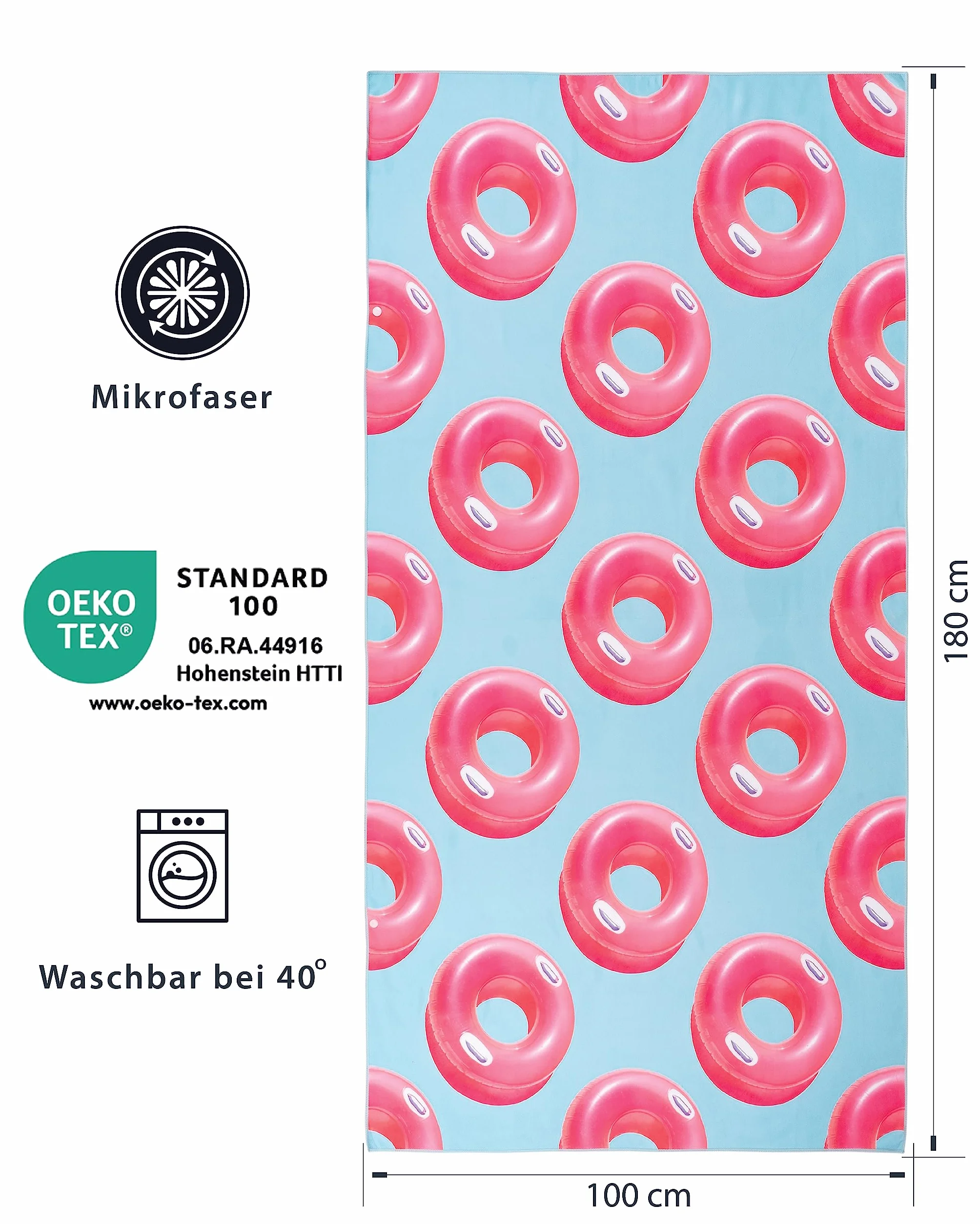 Torrex Gräfenstayn Ręcznik plażowy klasy premium, z mikrofibry, z guzikiem do zawieszenia 100 x 200 cm, Öko-Tex 100, lekki, bez piasku i szybkoschnący, ręcznik plażowy XXL, duży (tyre)