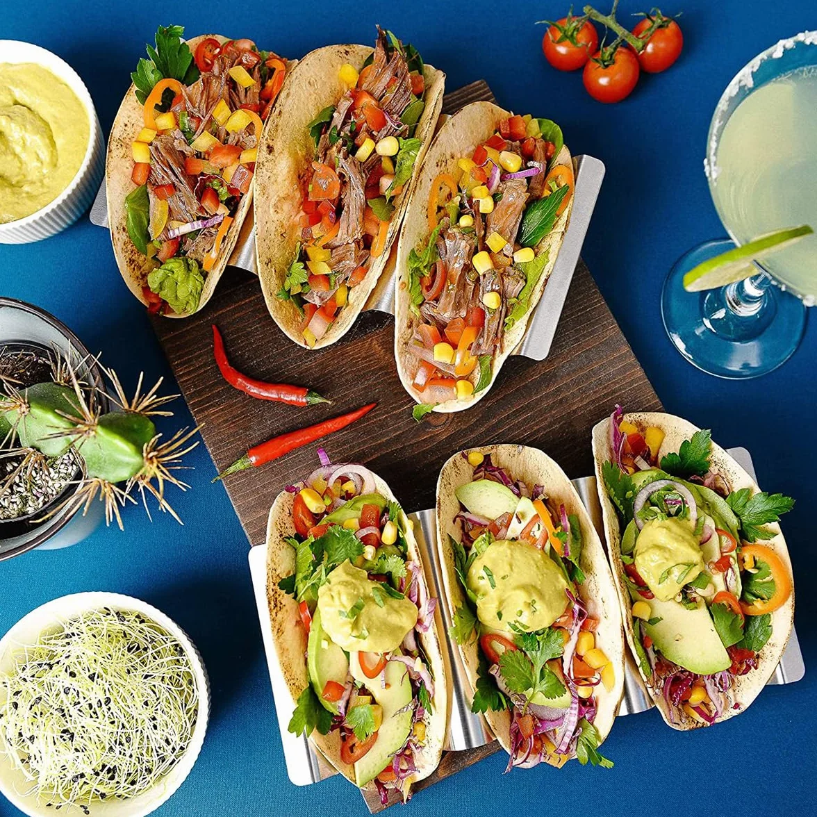2 sztuki stojaków taco ze stali nierdzewnej, uchwyt do taco, uchwyt na hotdog, z uchwytami do przechowywania tacos, kanapek, hot dogów i naleśników (styl B)