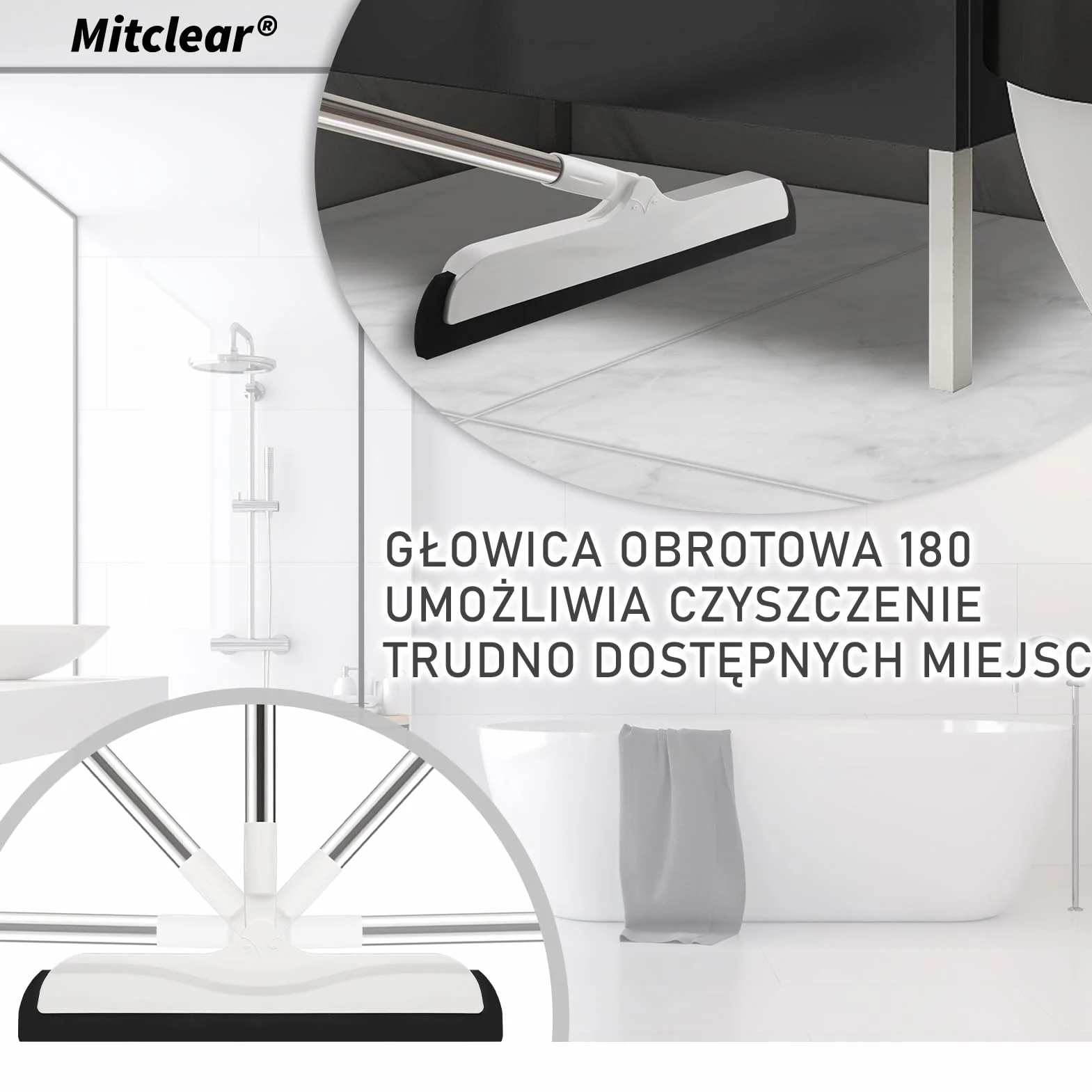 Mitclear Profesjonalna Piankowa Ściągaczka do Wody z Regulowanym Uchwytem(126cm), Wycieraczka do Czyszczenia Podłóg w Pomieszczeniach Mokrych do Łazienki Prysznic Kuchnia Sierść Zwierząt Domowych