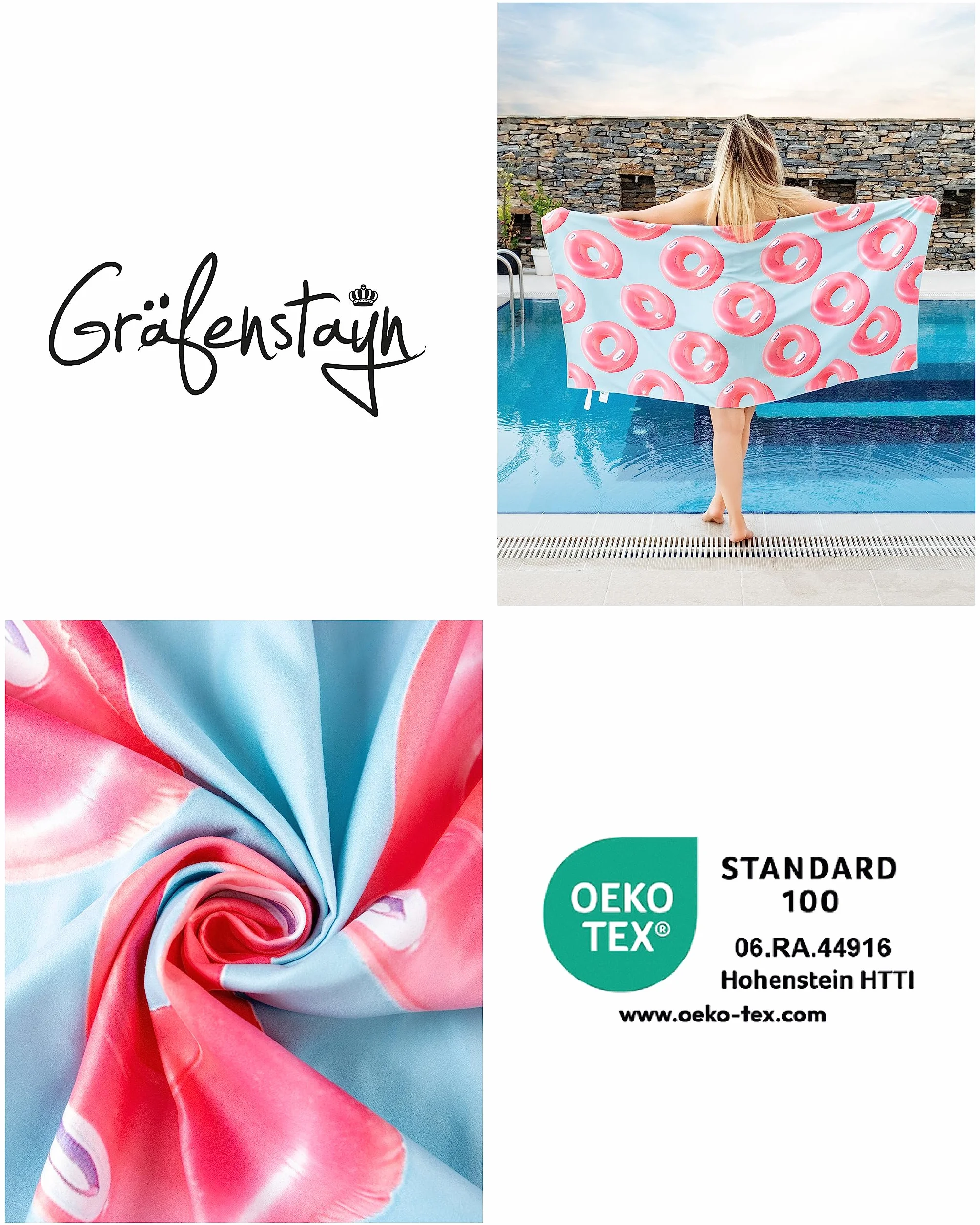 Torrex Gräfenstayn Ręcznik plażowy klasy premium, z mikrofibry, z guzikiem do zawieszenia 100 x 200 cm, Öko-Tex 100, lekki, bez piasku i szybkoschnący, ręcznik plażowy XXL, duży (tyre)
