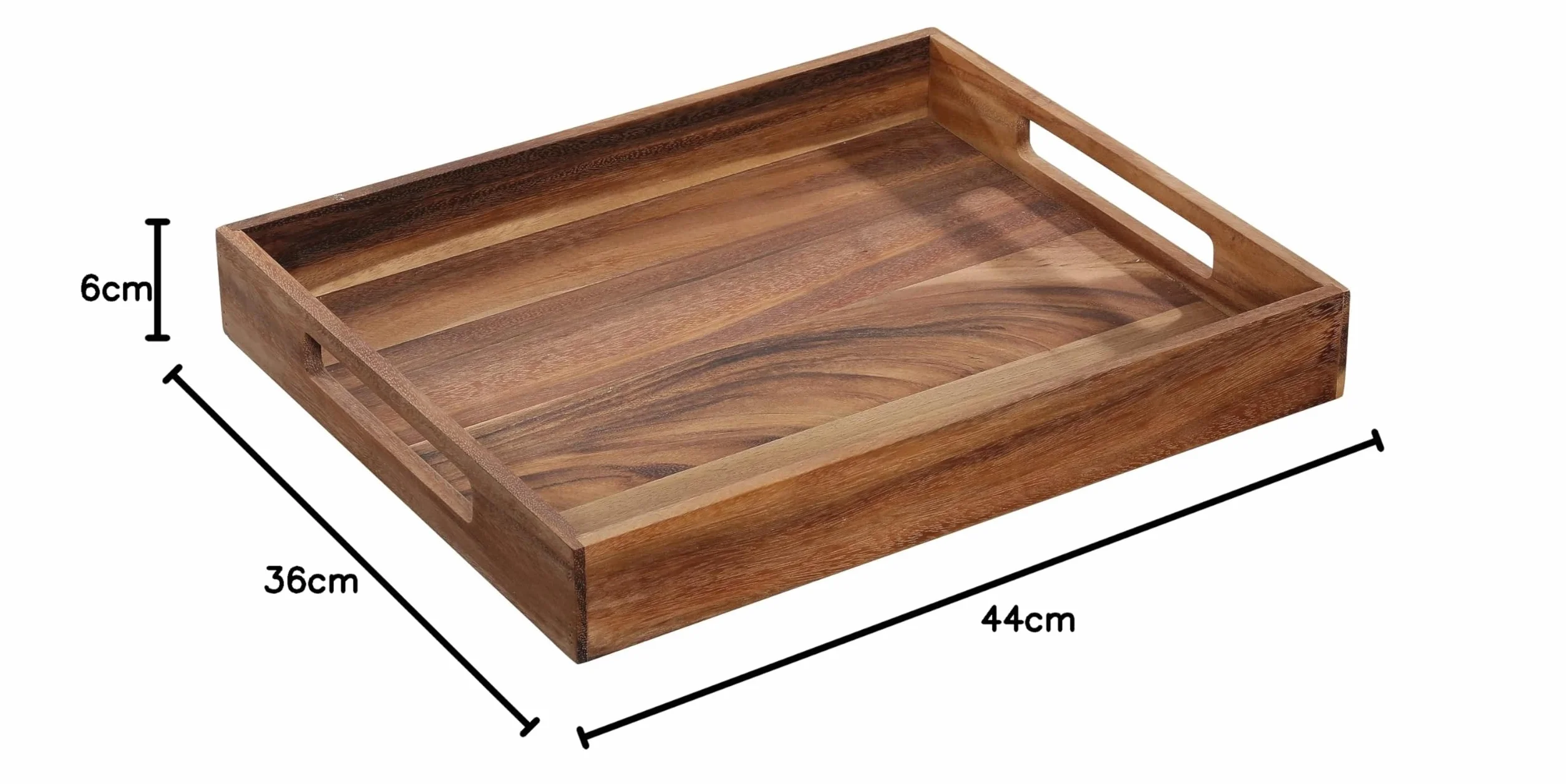 Zassenhaus Drewniana taca do serwowania | prostokątna | 44 x 36 x 6 cm | z uchwytami | taca śniadaniowa | drewniana taca dekoracyjna | taca na naczynia | drewno akacjowe uprawiane w sposób