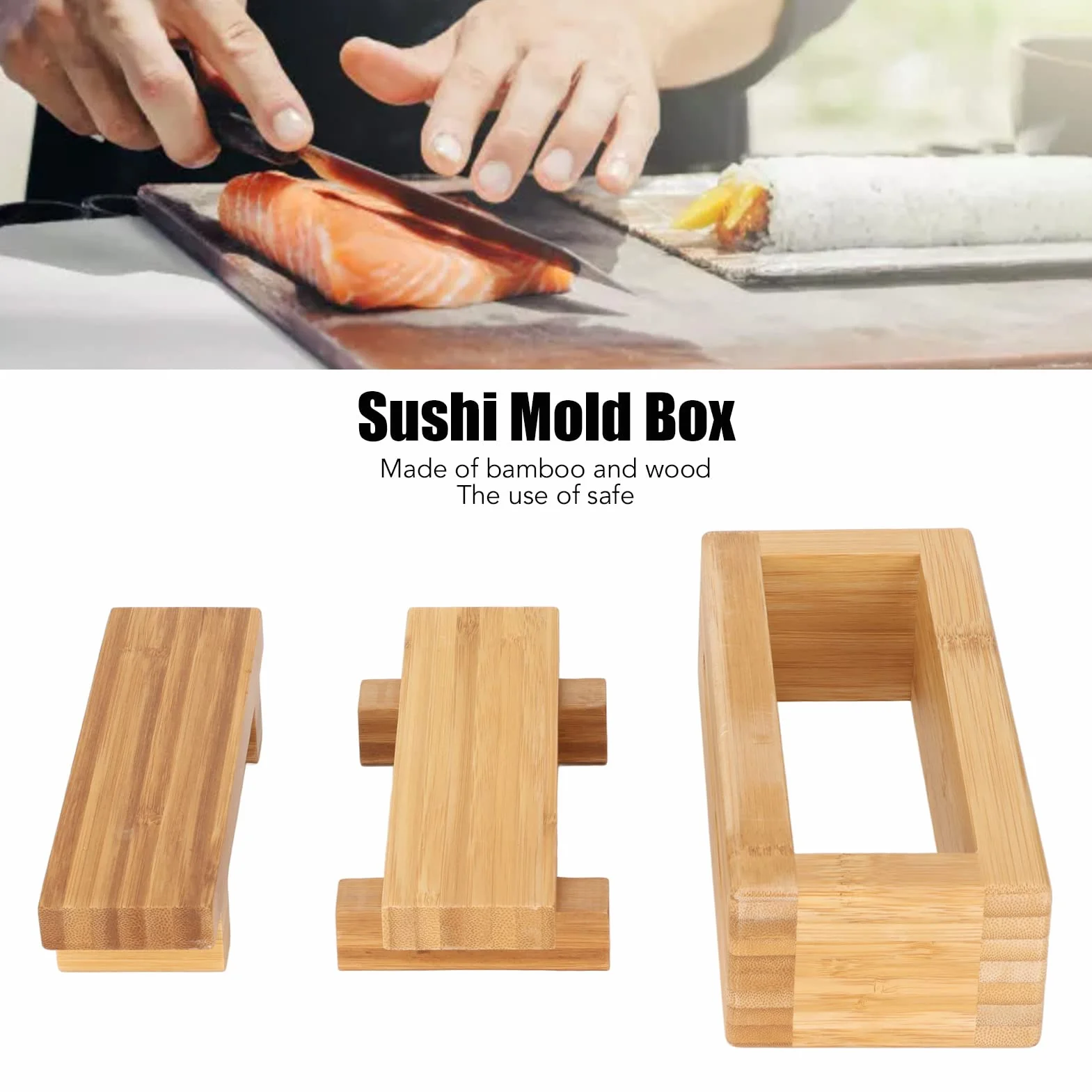 Drewniana Prasa do Sushi, Prostokątna Prasa do Sushi Japoński Sushi Nigiri Forma do Robienia Sushi DIY Zestaw do Robienia Sushi z Drewna Przenośne Pudełko na Ryż Oshizushi