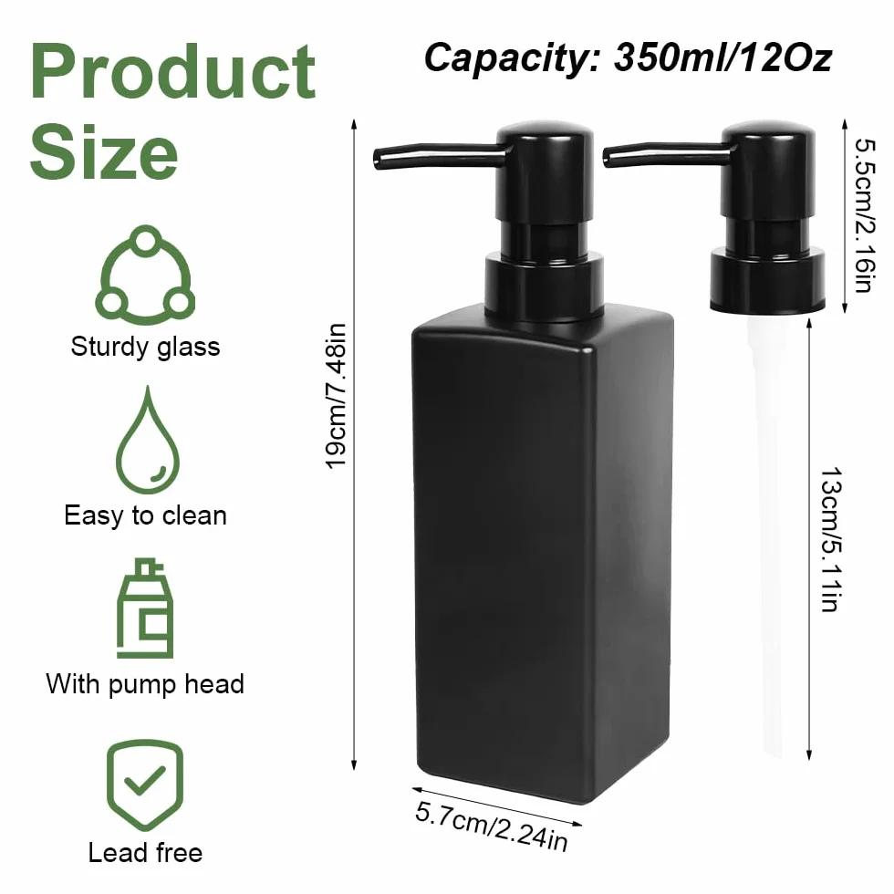 Dozownik mydła czarny matowy szklany 350 ml prostokątny