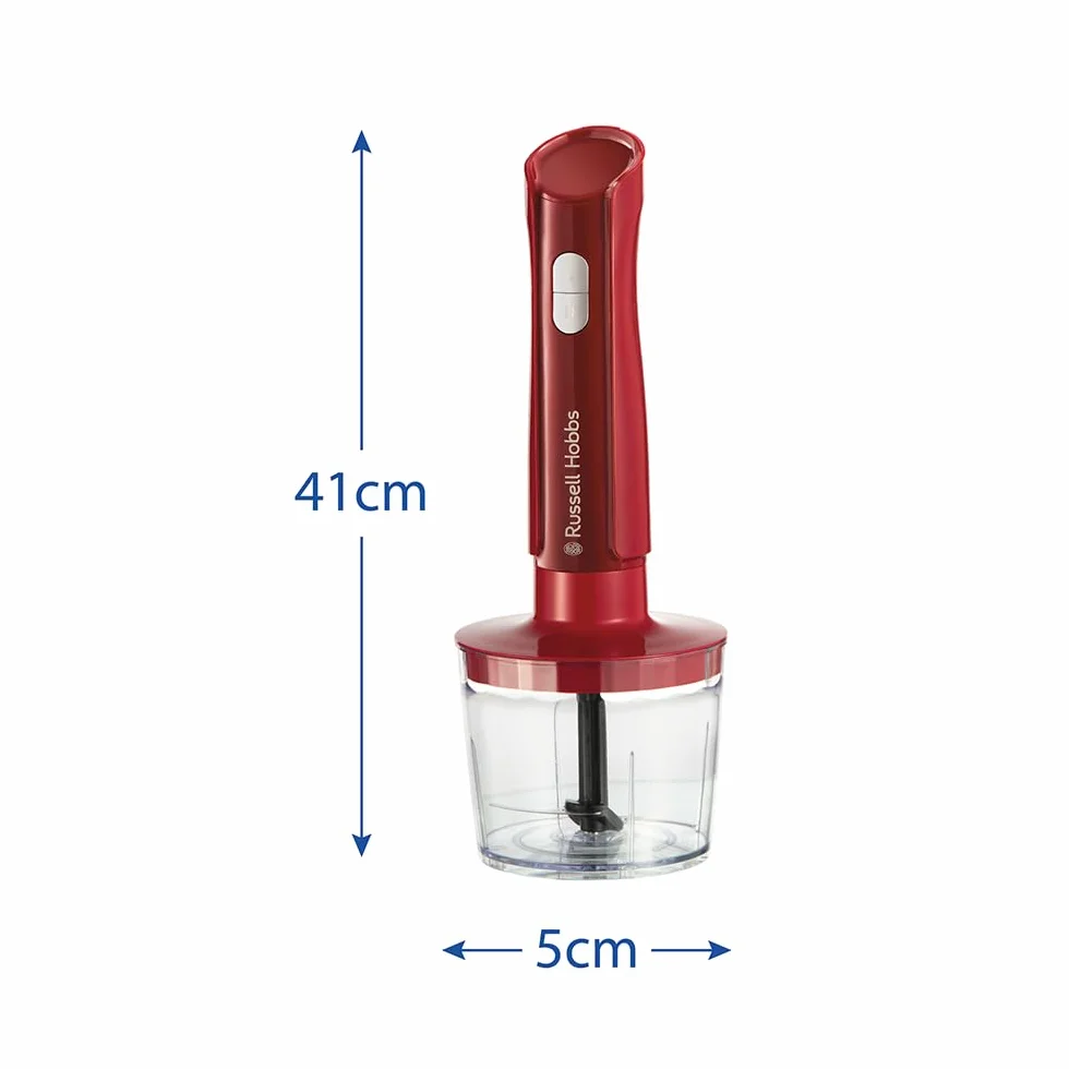 Russell Hobbs Blender ręczny [3w1: blender, trzepaczka i ostrza do siekania] Desire Red (pojemnik 600ml, akcesoria można myć w zmywarce, ostrza ze stali nierdzewnej, do koktajli, zup, sosów) 27142-56